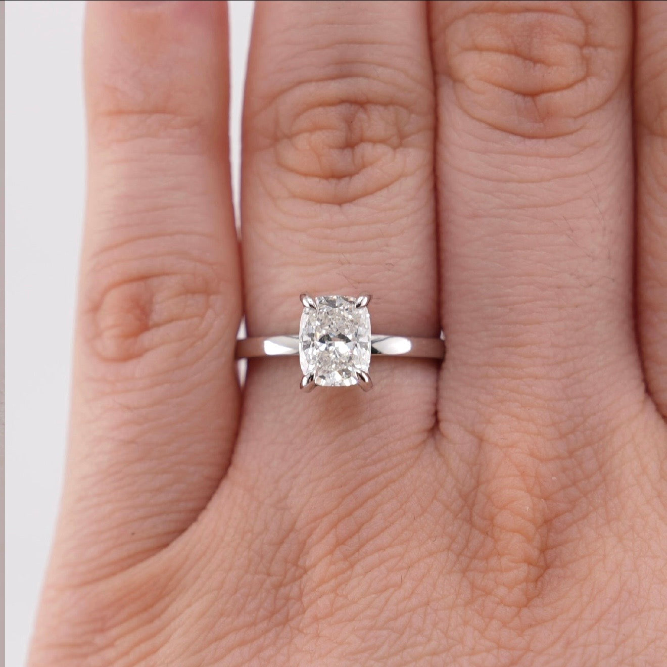 14k White Gold Cushion Lab Diamond Ring 1.65ct
