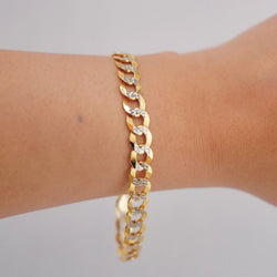 14K Gold Solid White Pave Curb Bracelet 7mm