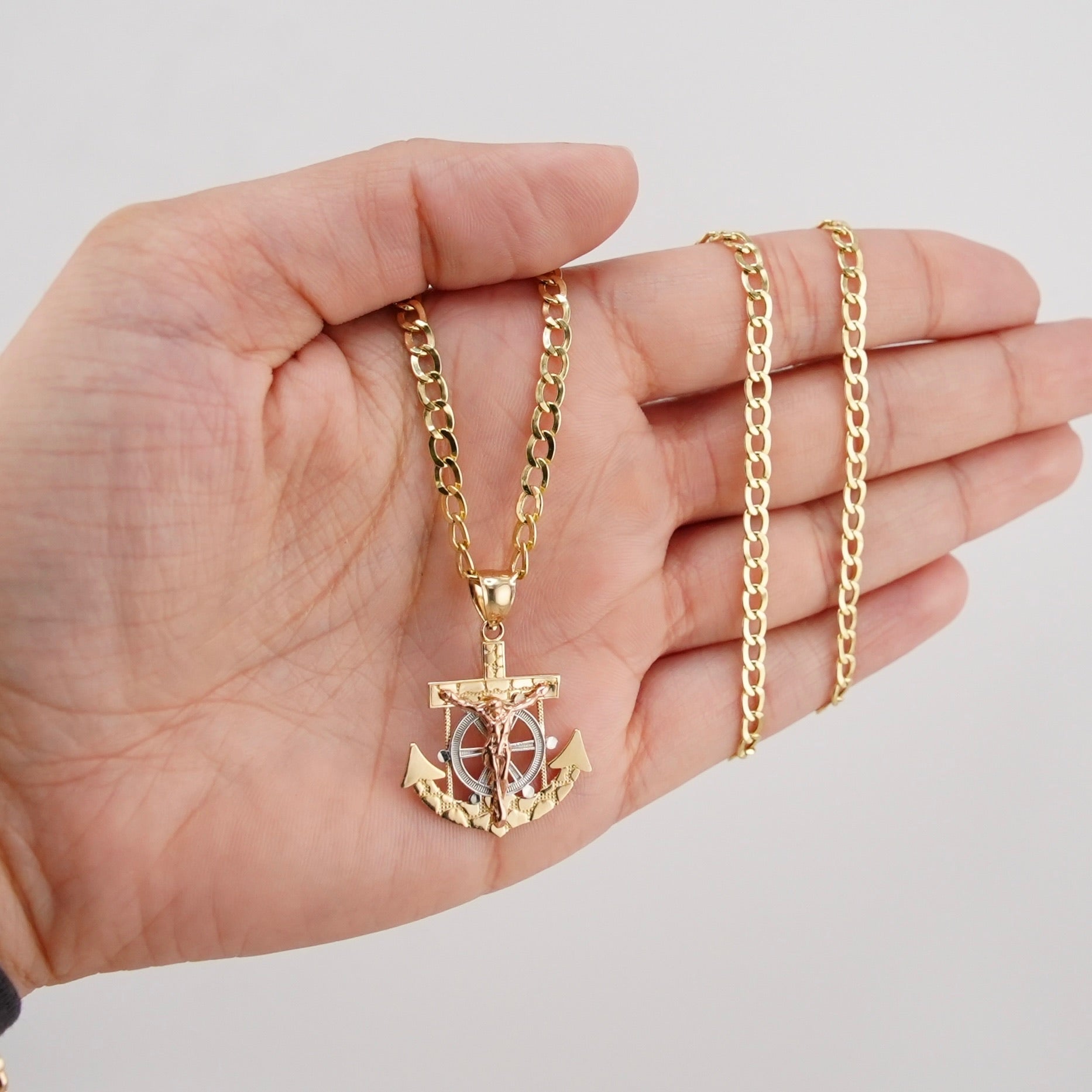 14k Gold Small Nugget Anchor Chain Set