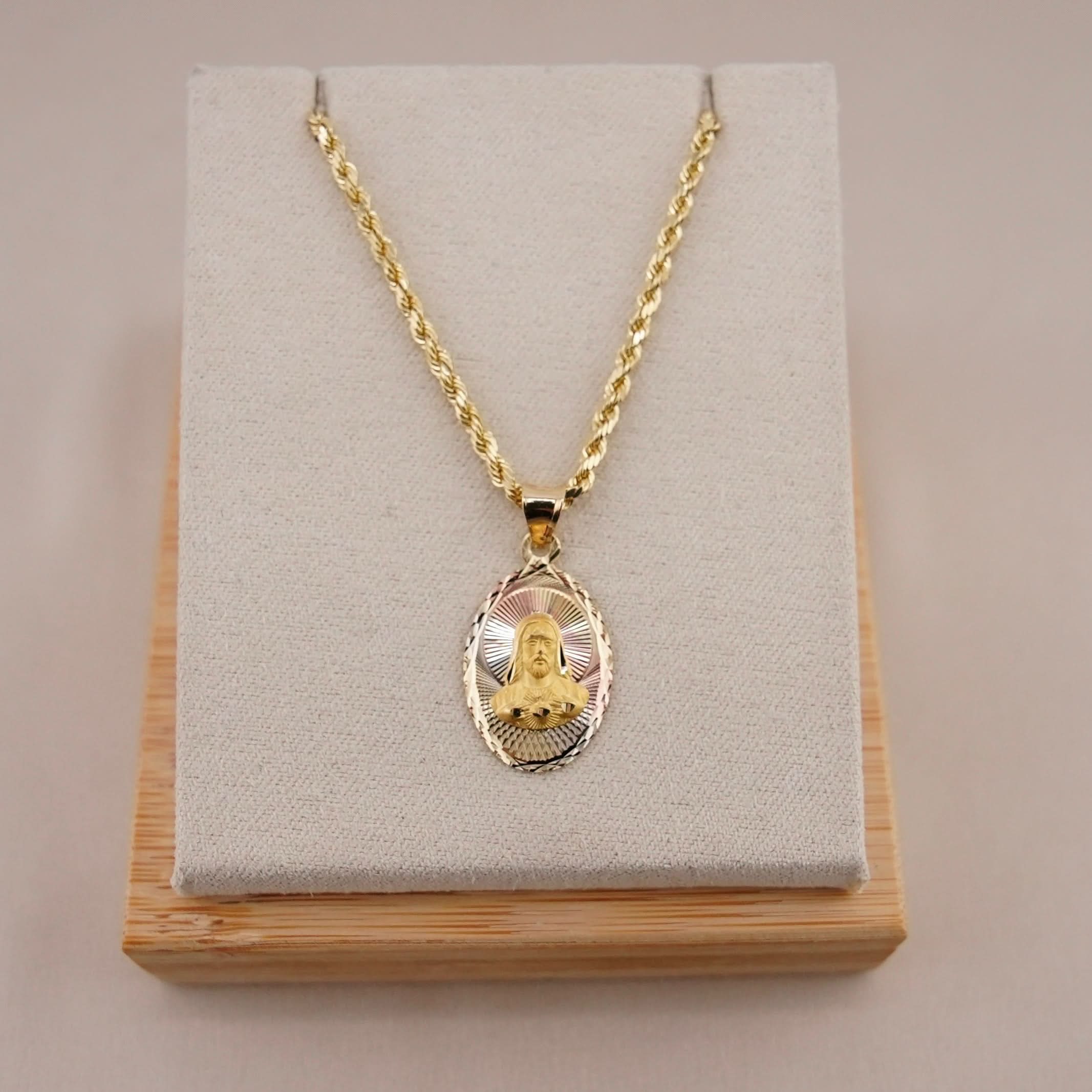 14k Gold Jesus Chain Set