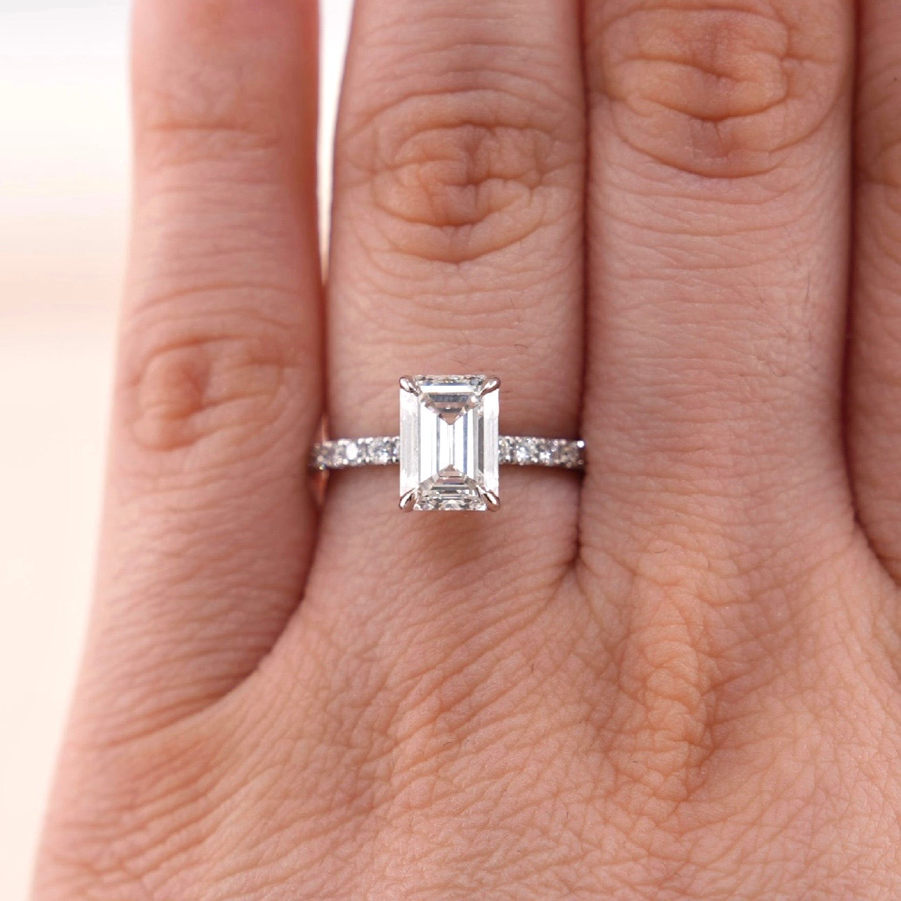 14k White Gold Emerald Lab Diamond Ring 2.50ct