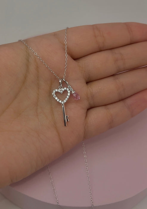 925 Silver Heart w/ Key Necklace