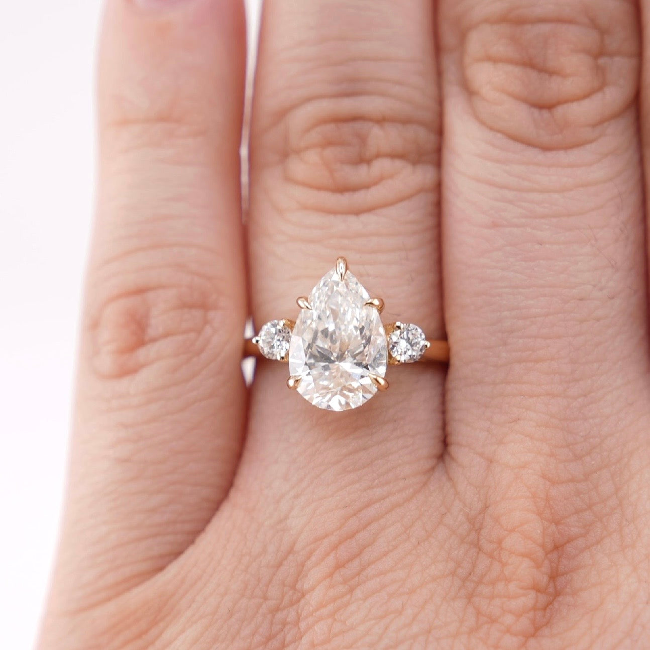 14k Gold Pear Lab Diamond Ring 3.09ct