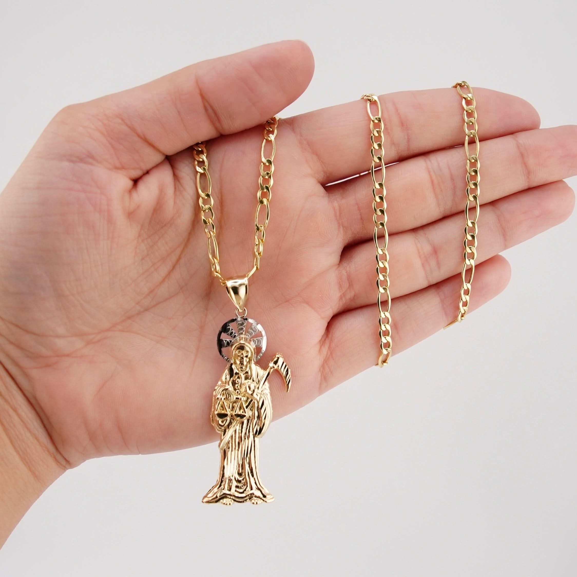 14k Gold Santa Muerte Chain Set