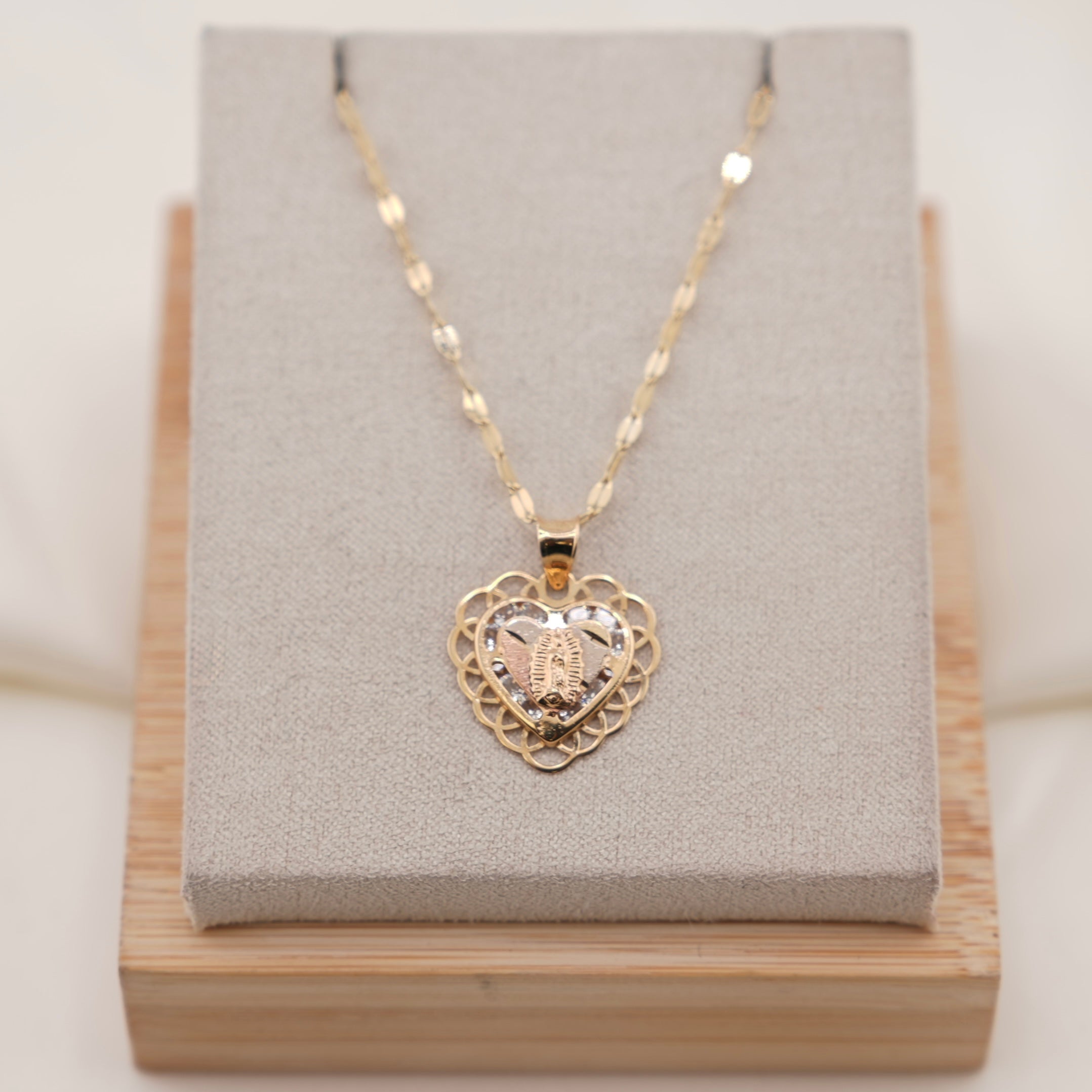 14k Gold Virgencita Heart Chain Set