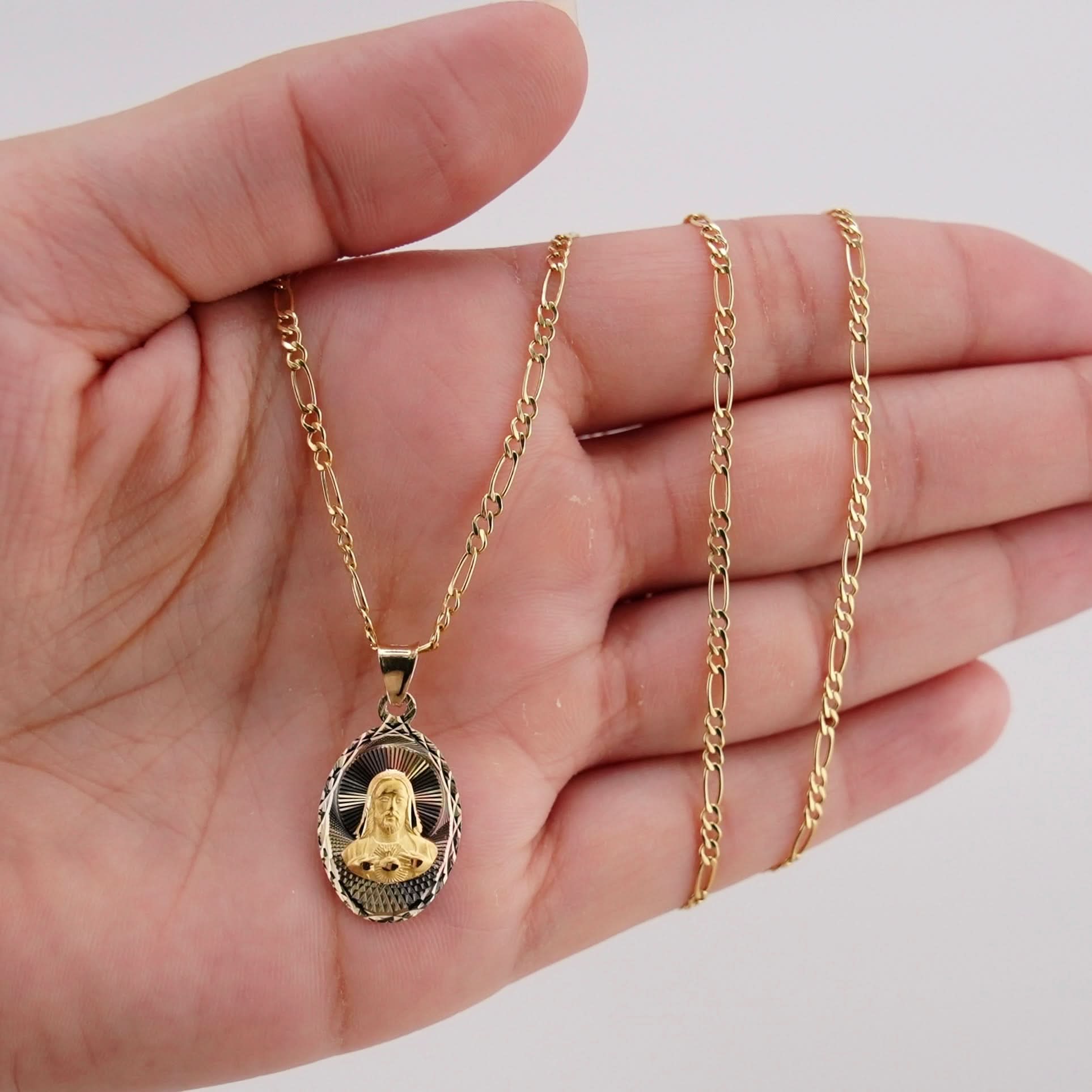 14k Gold Jesus Chain Set