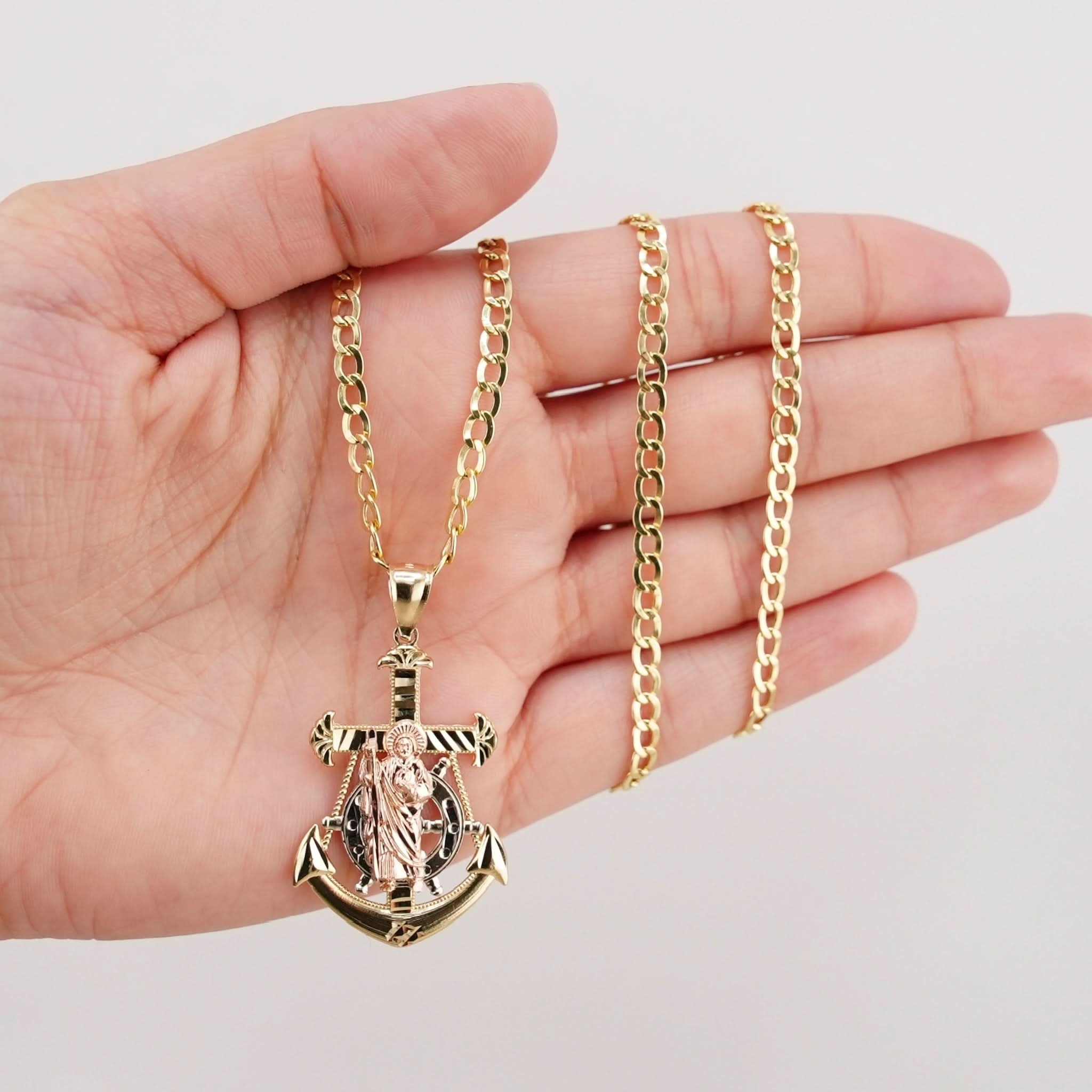 14k Gold San Judas Anchor Chain Set