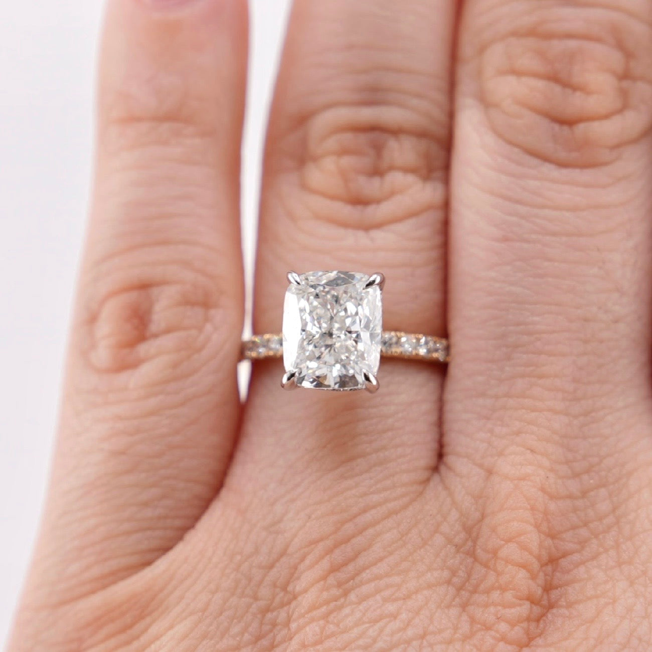 14k Gold Cushion Lab Diamond Ring 4.02ct