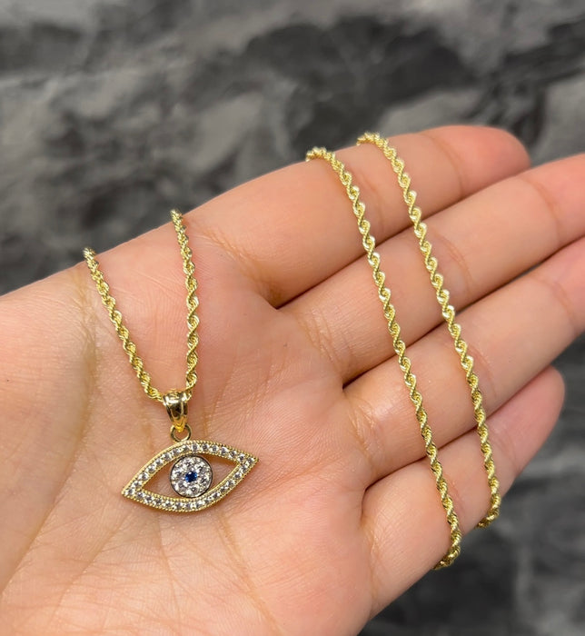 10K Yellow Gold Diamond Evil Eye Necklace | Charm Diamond Centres