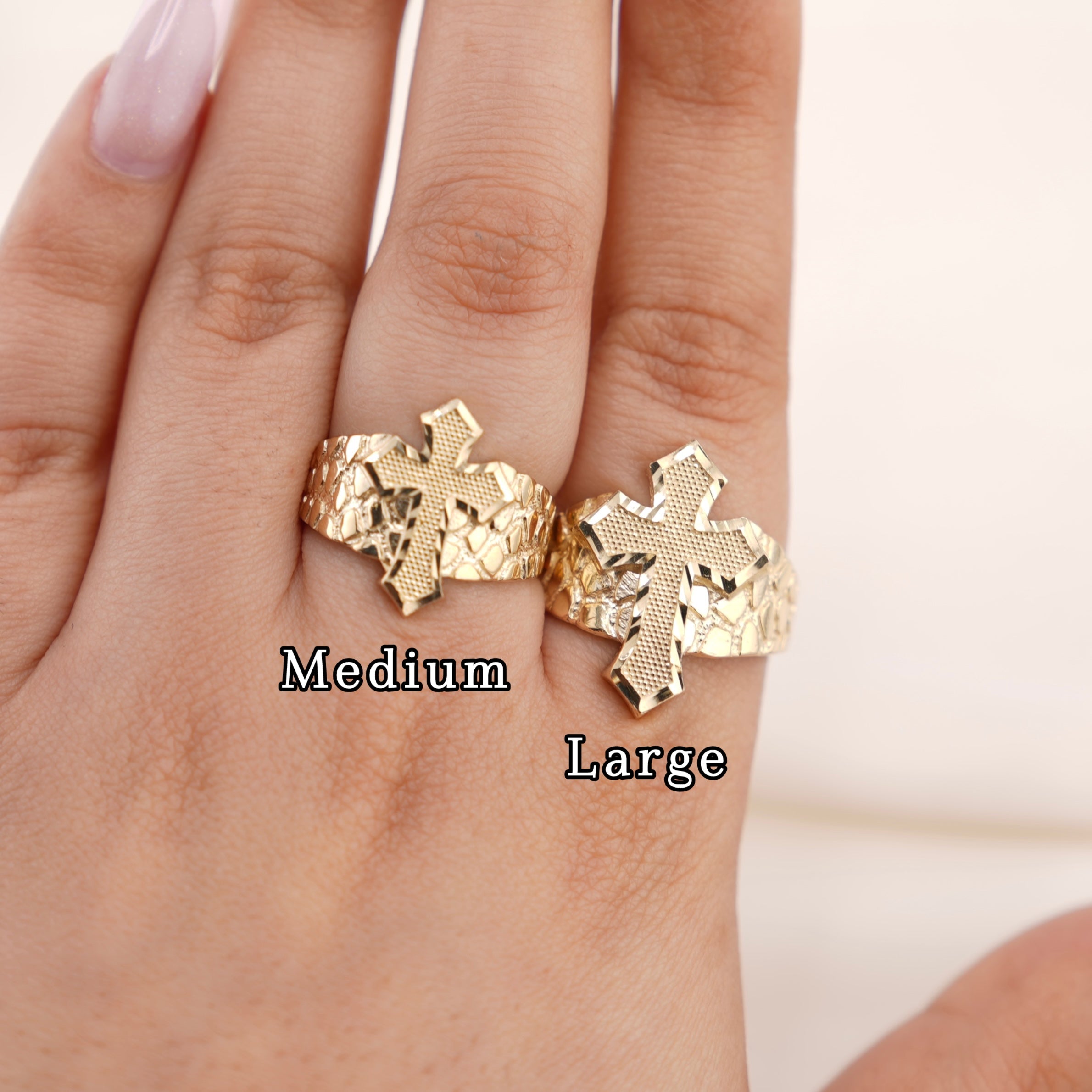 14k Gold Large Cross Nugget Ring