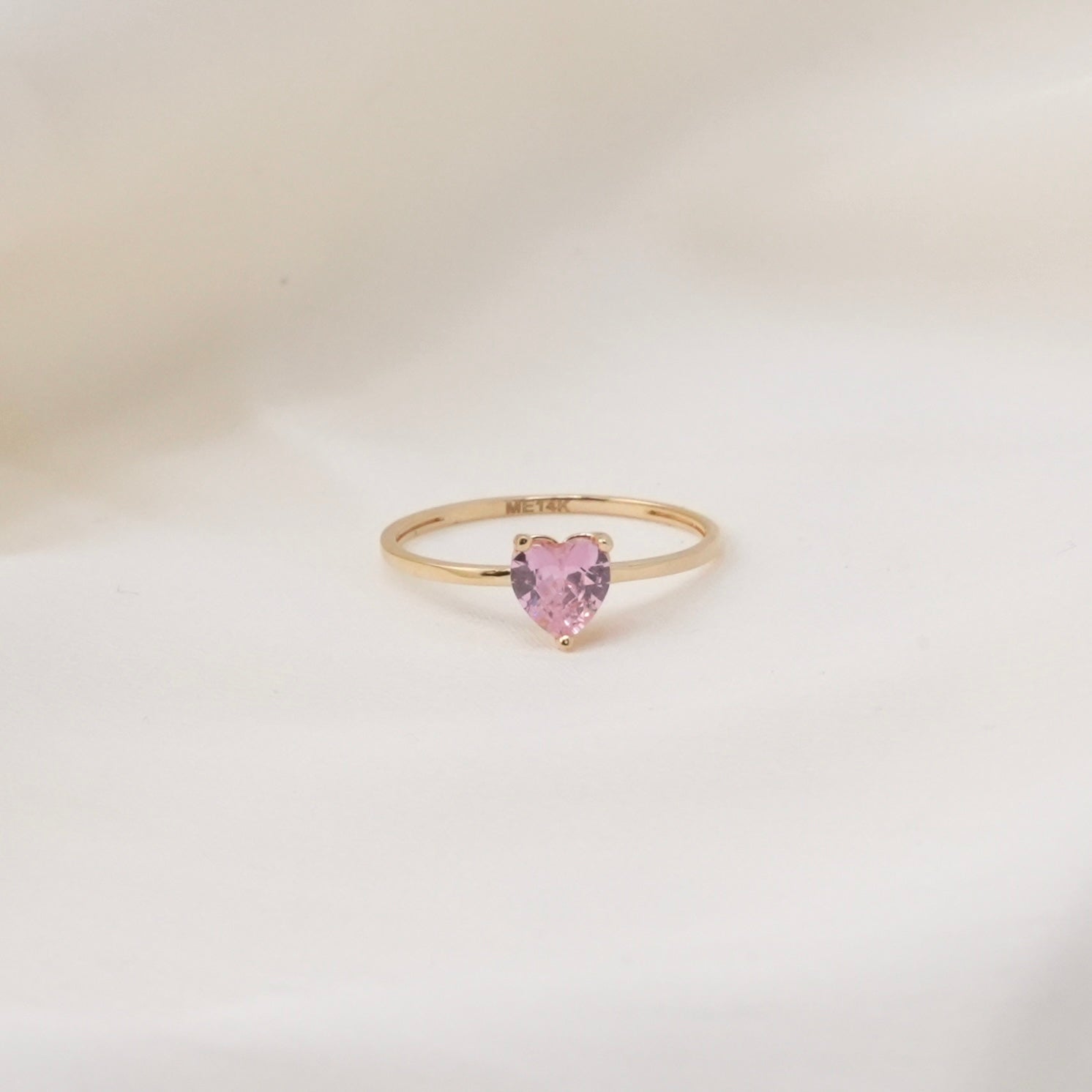 14k Gold Light Pink Heart Earrings & Ring Set