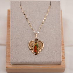 14k Gold Virgencita Heart Chain Set