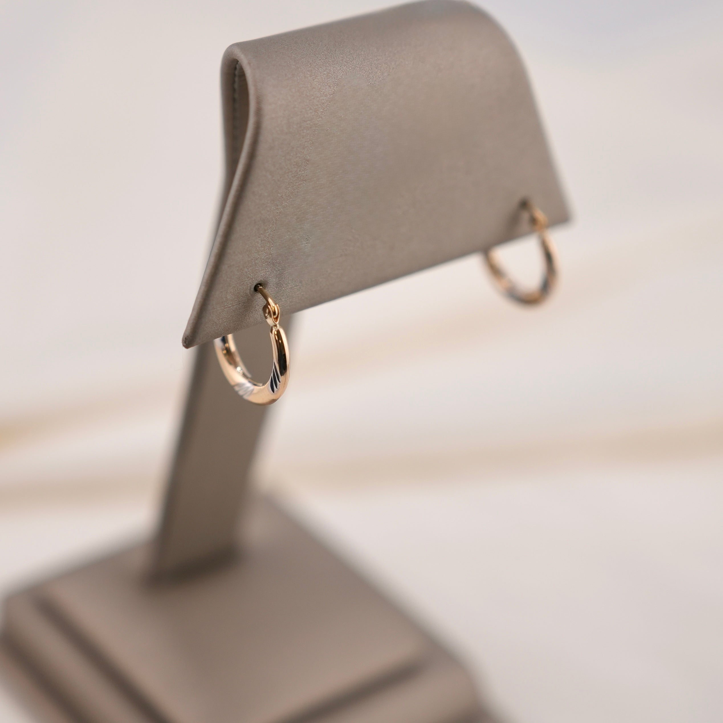 14k Gold Hollow Small 2 Tone Hoop Earrings