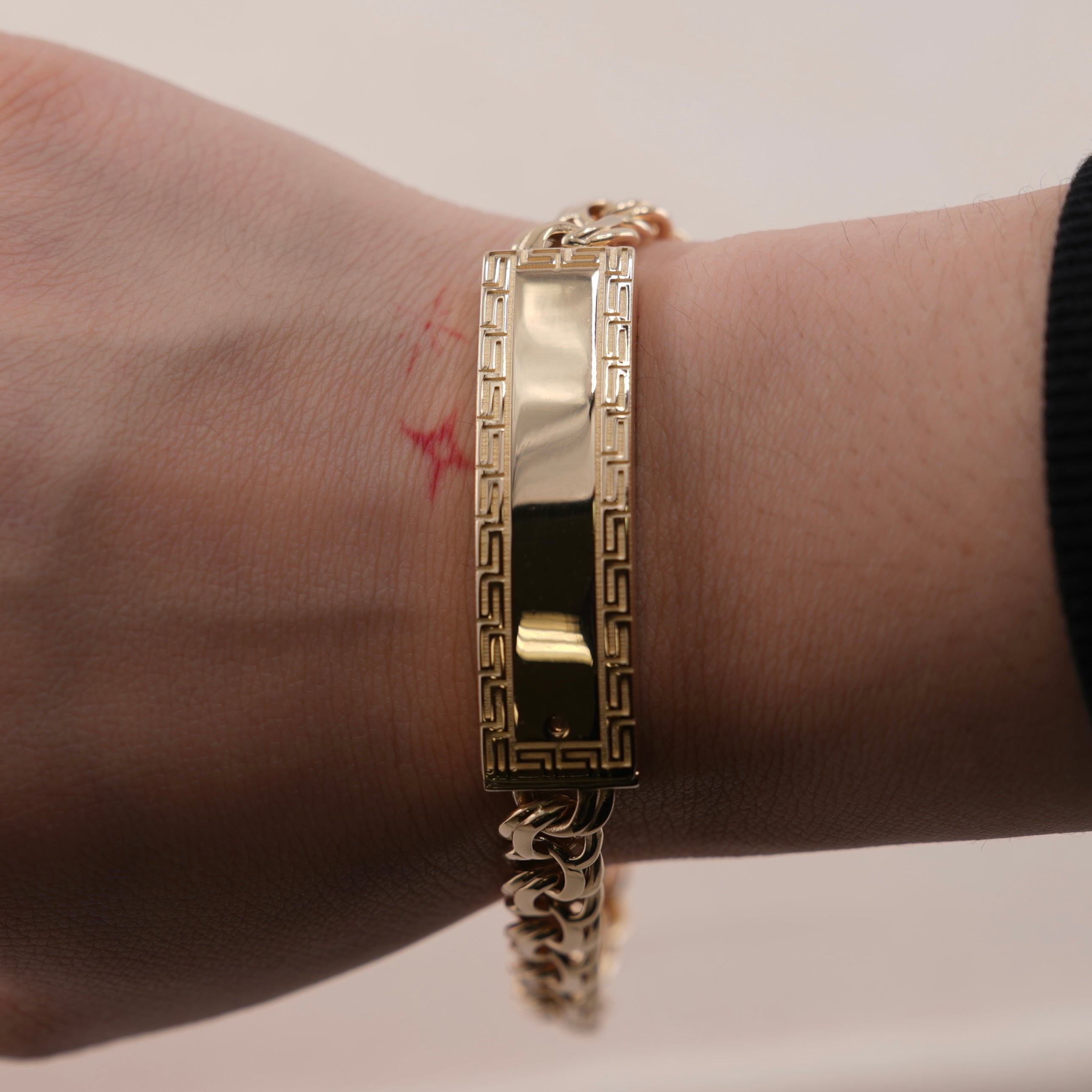 14k Gold Hollow Chino Link ID Bracelet 8.8mm