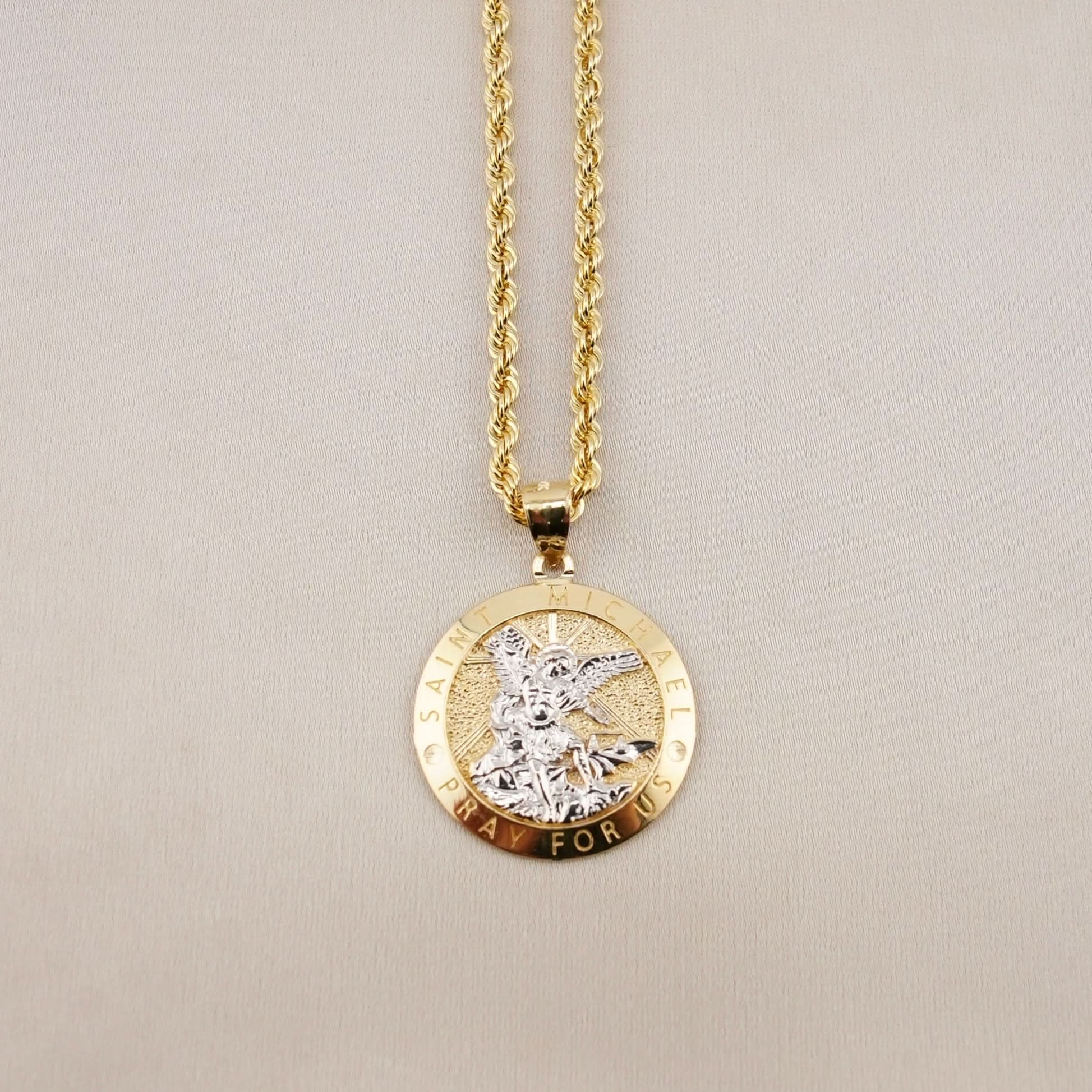 14k Gold Saint Michael Archangel Chain Set