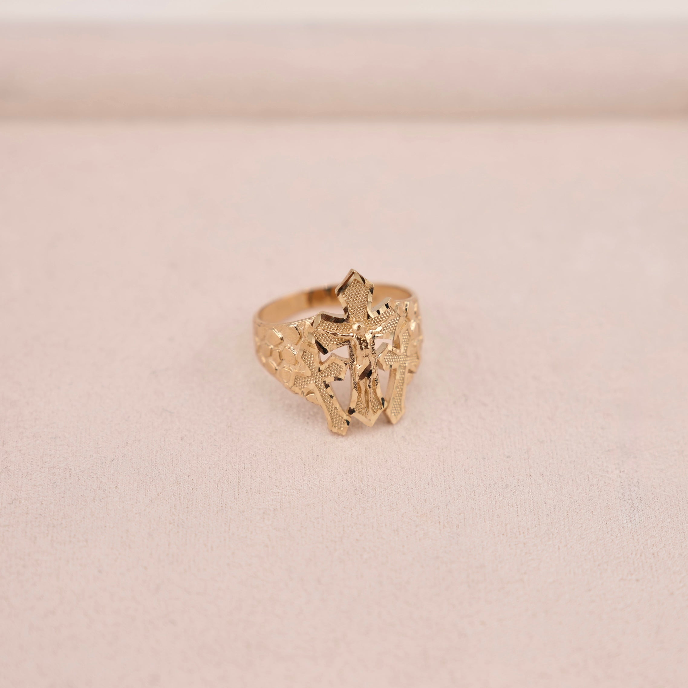 14k Gold Large Cross Nugget Ring