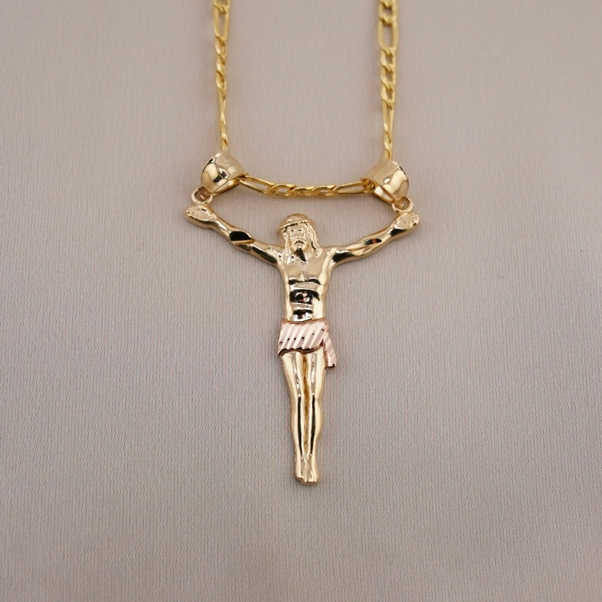 14k Gold Medium Jesus Chain Set