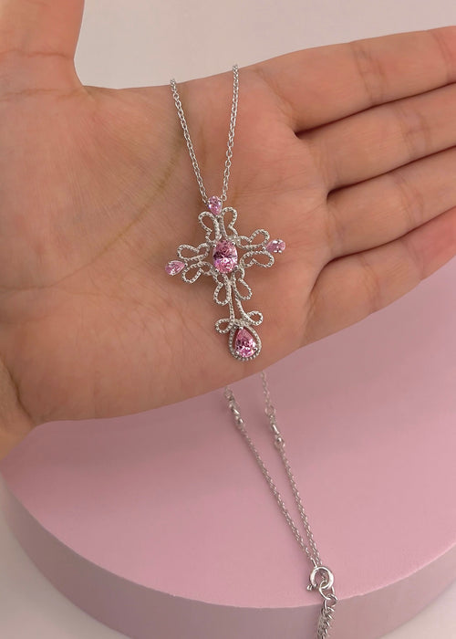 925 Silver Pink Cross Necklace