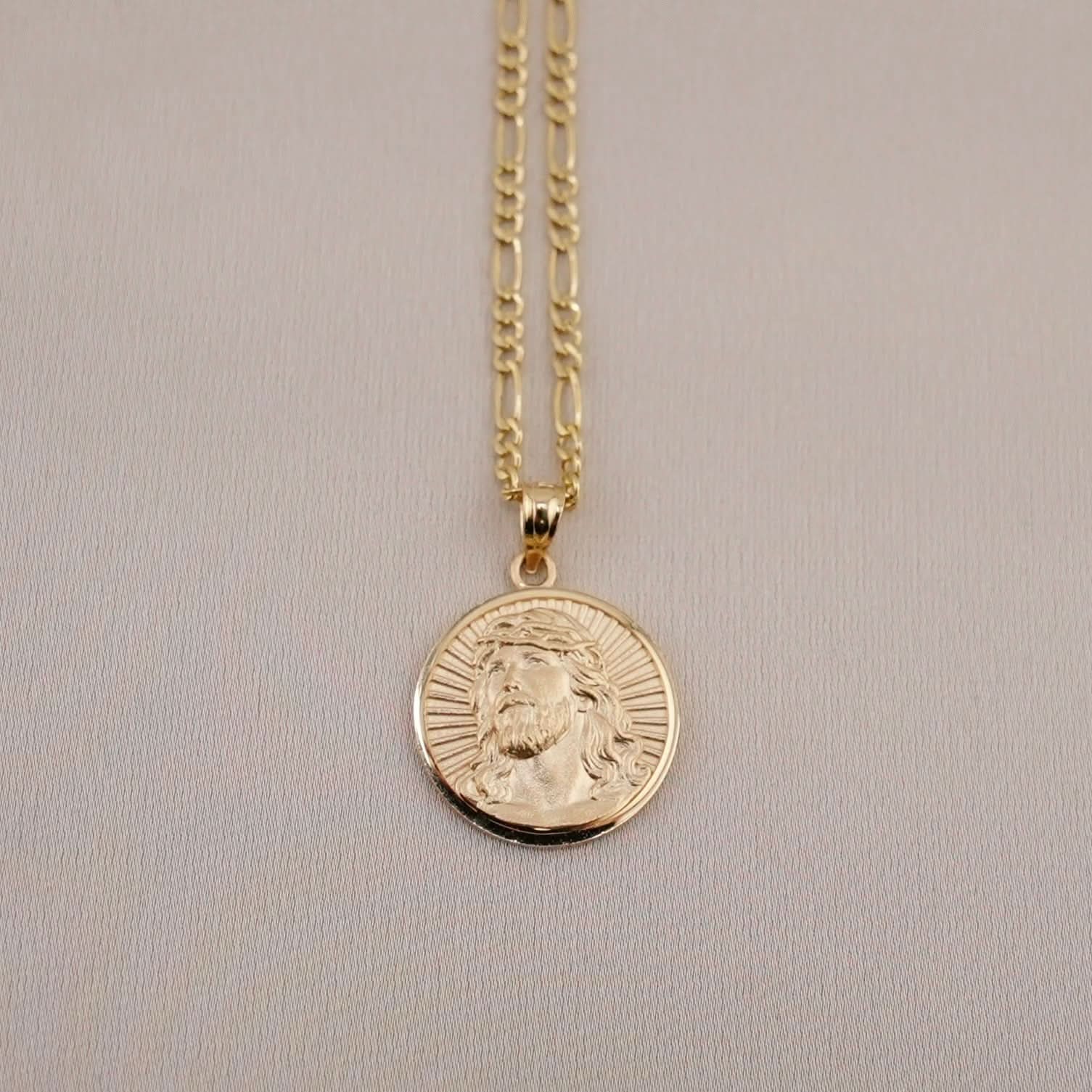 14k Gold Jesus Chain Set