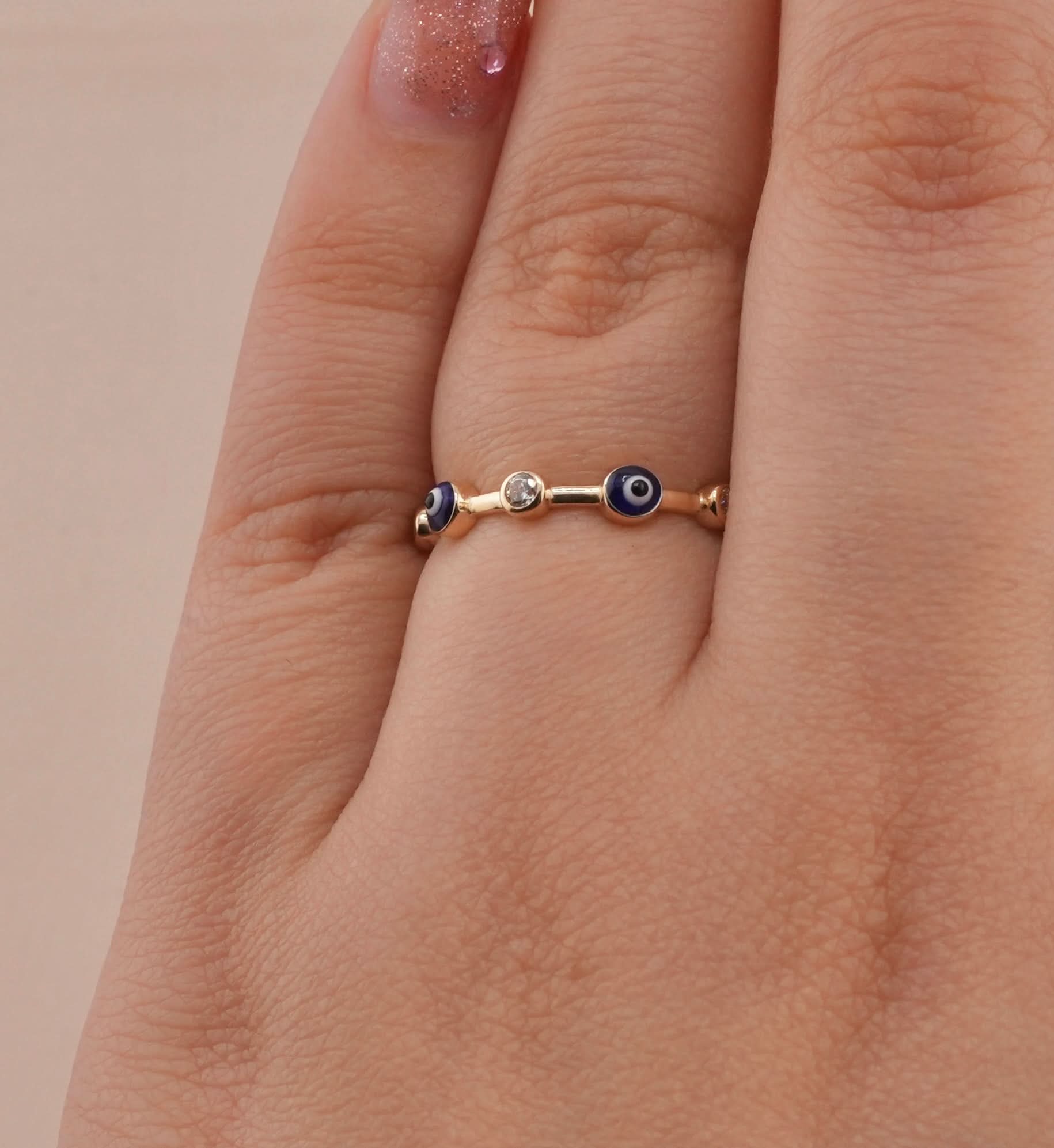 14K Gold Evil Eye Women’s Ring . 073