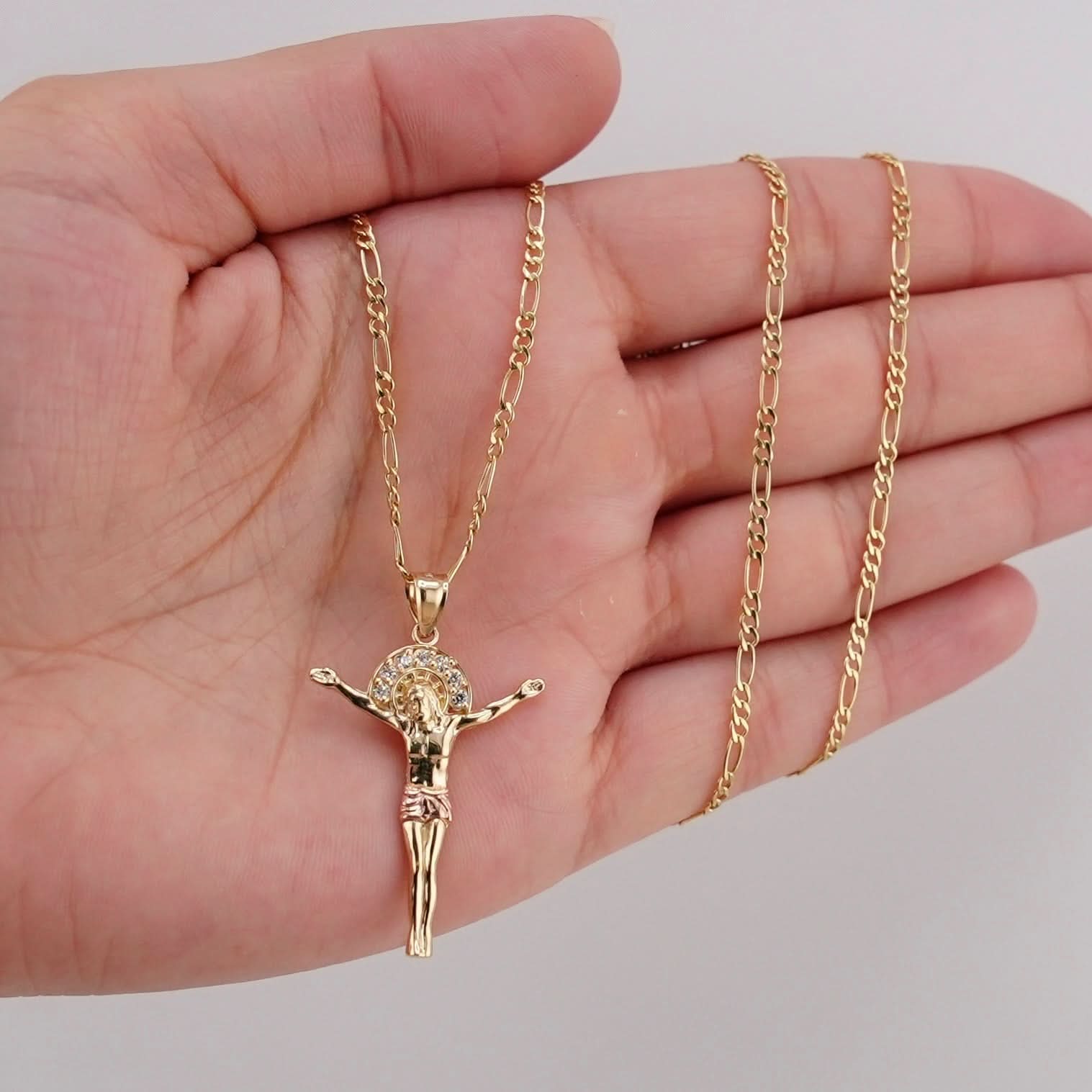 14k Gold Small Jesus Chain Set