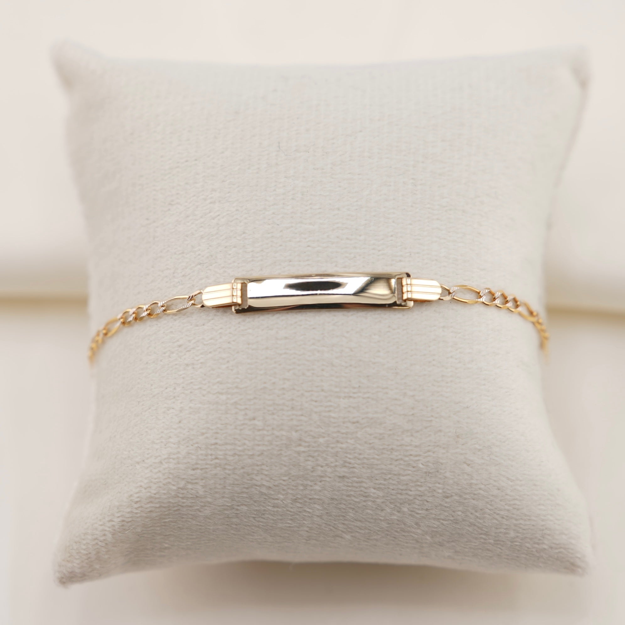 14k Gold Solid White Pave Figaro Baby ID Bracelet