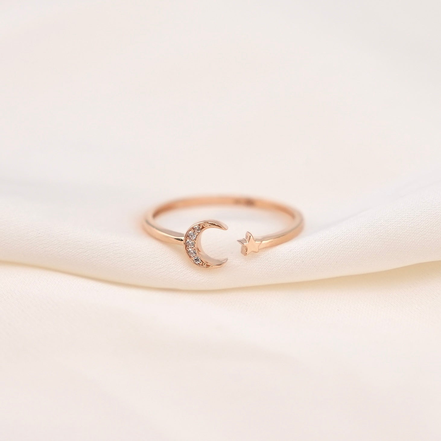 14k Gold Moon & Star Ring