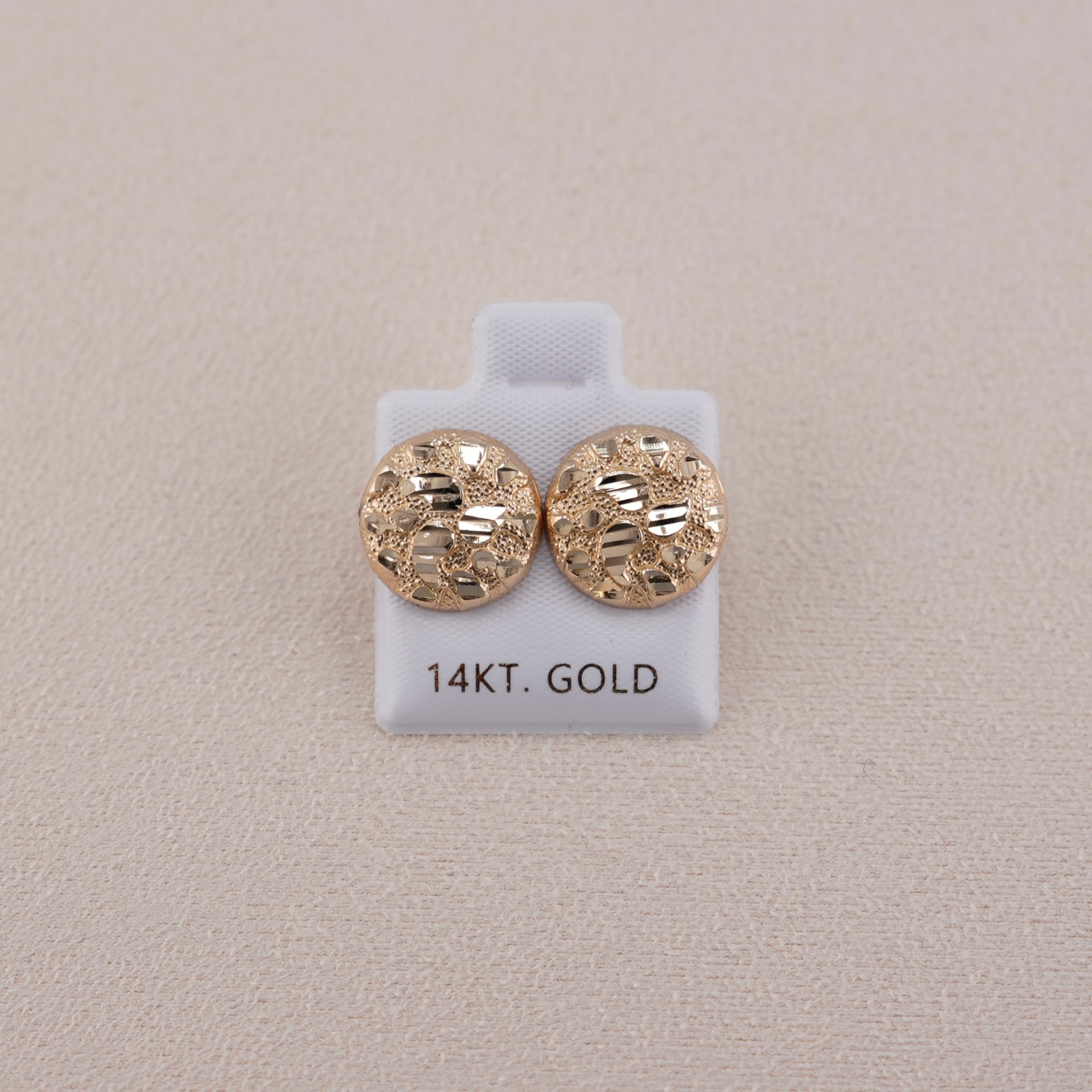 14k Gold Round Nugget Earrings