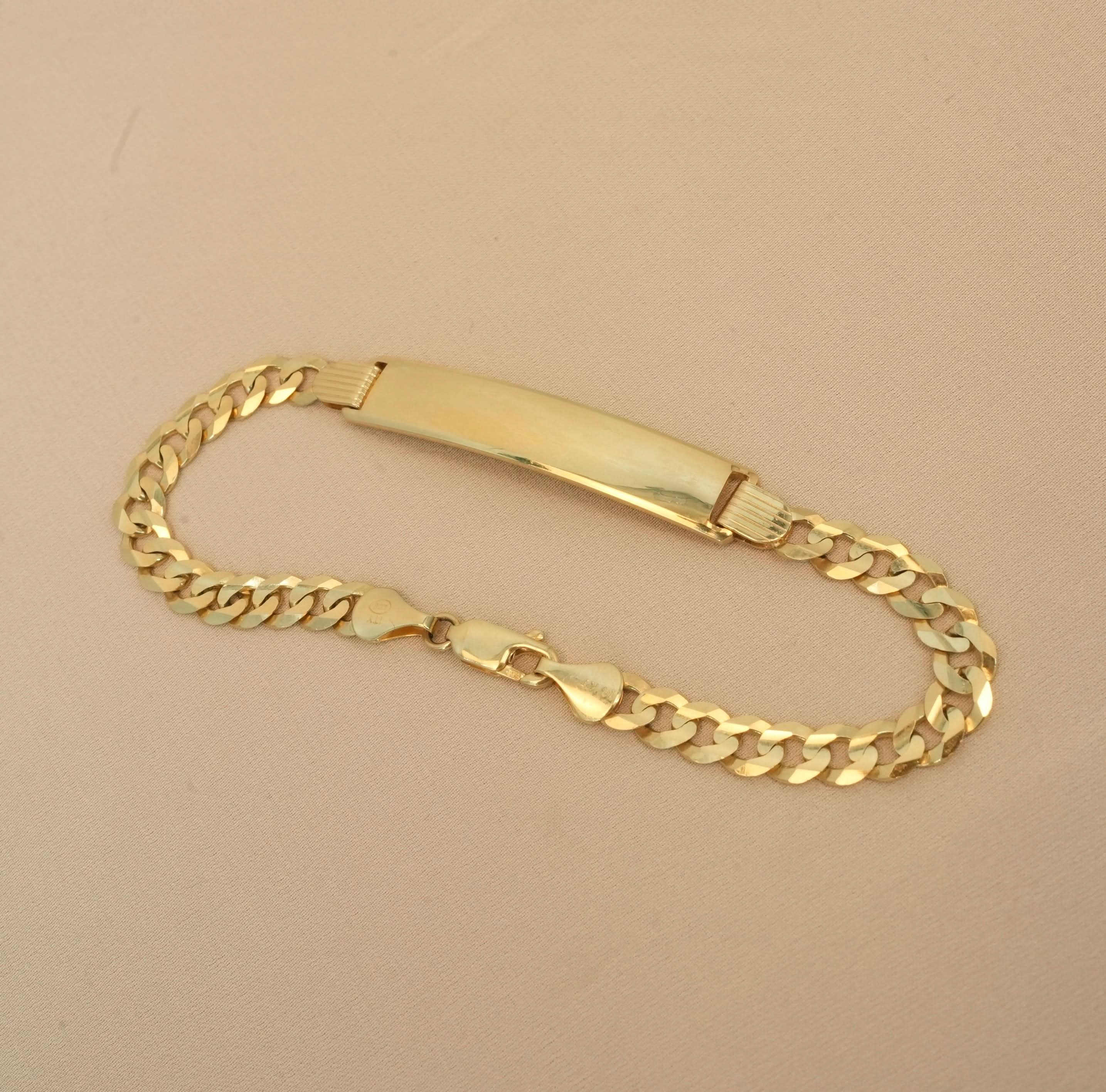 14K Gold Solid Curb ID Bracelet