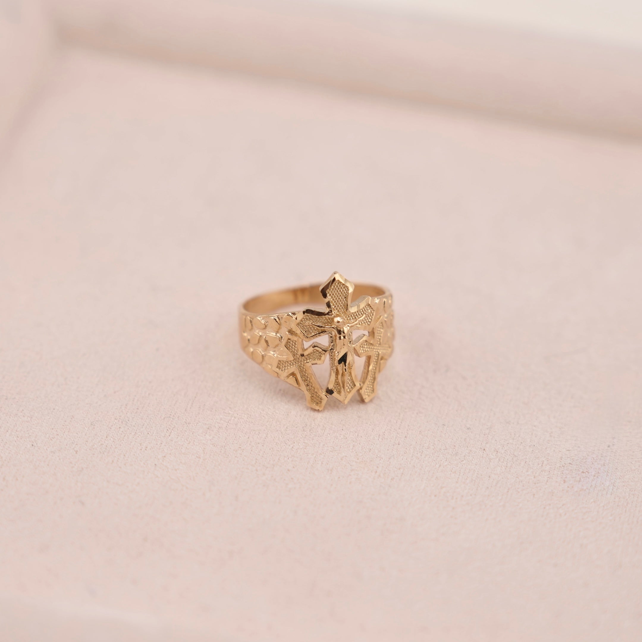 14k Gold Medium Cross Nugget Ring