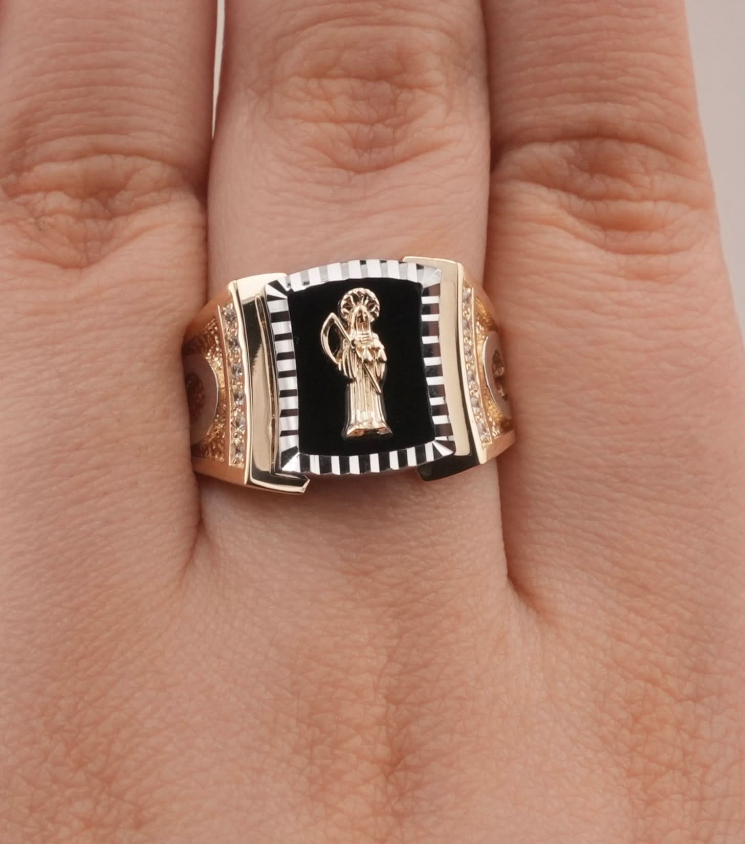 14K Gold Santa Muerte Men's Ring