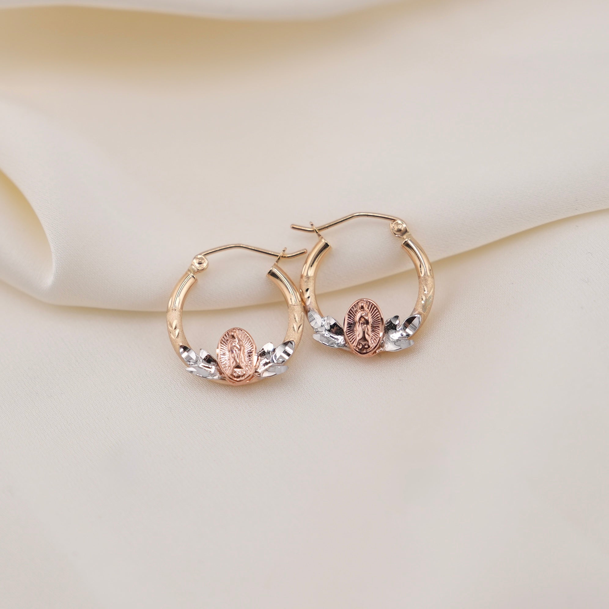 14k Gold Small Virgencita Hoop Earrings