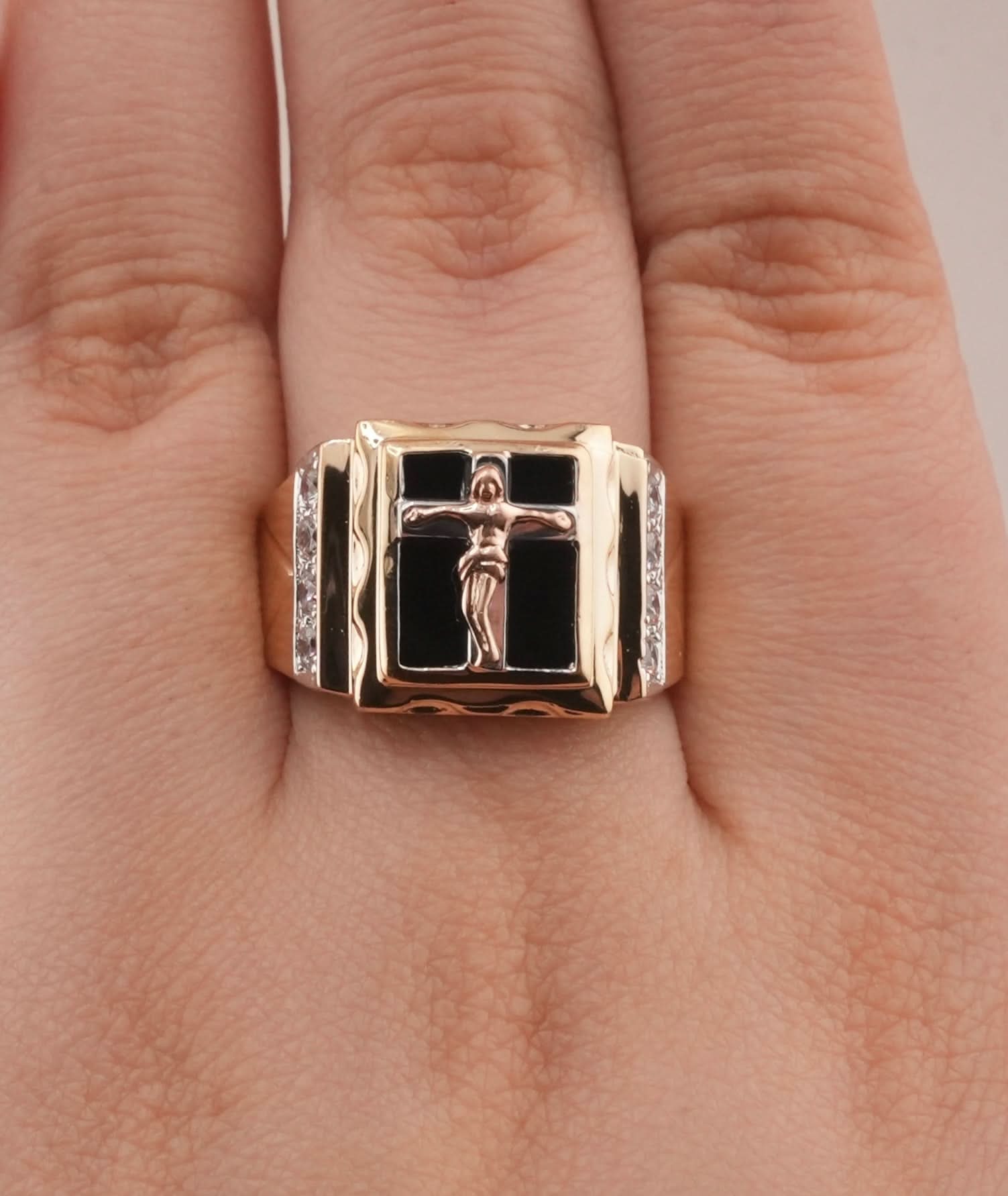 14K Gold Cross Men's Ring