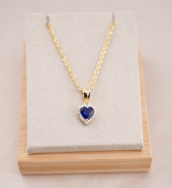 14k Gold Dark Blue Heart Chain Set