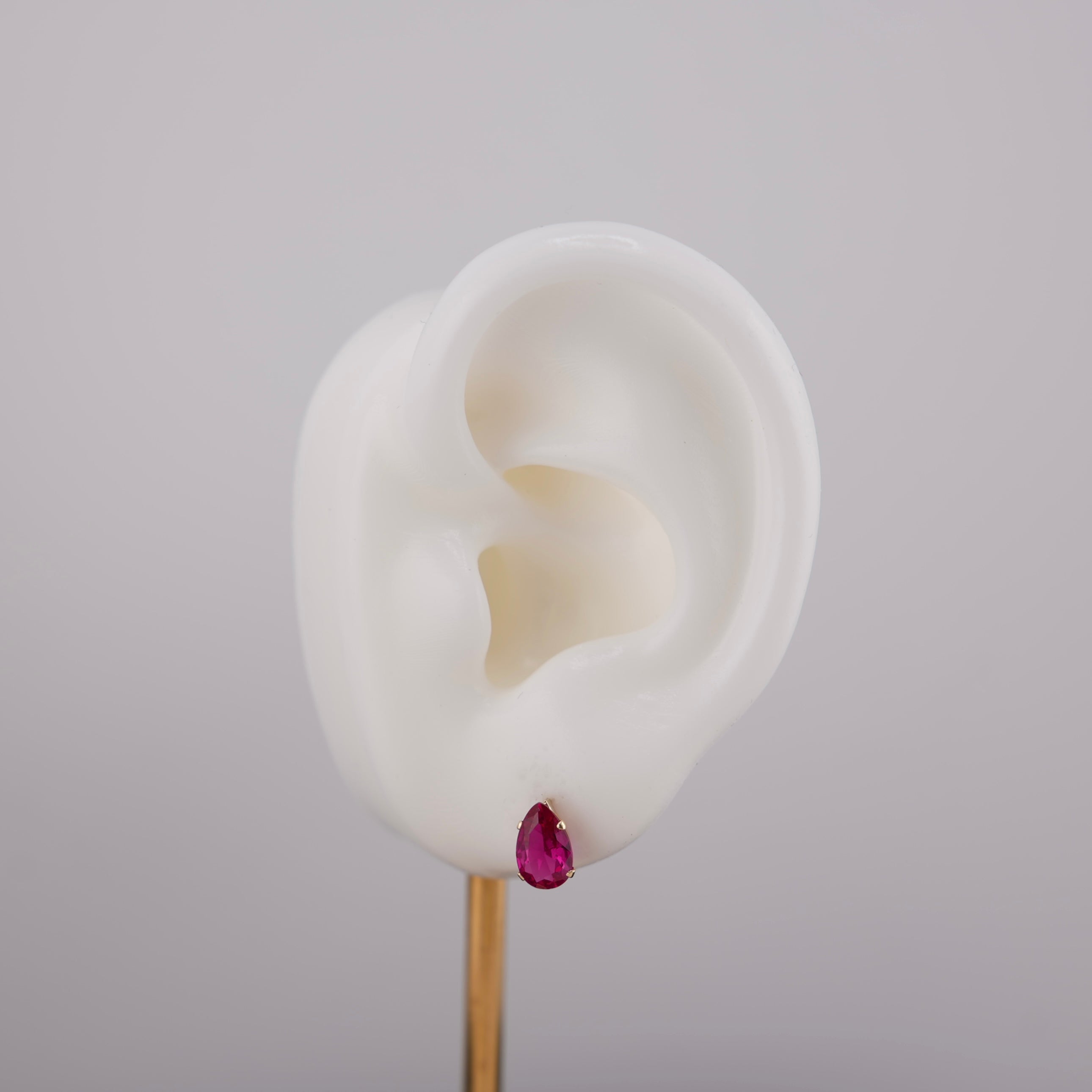 14k Gold Dark Pink Pear Earrings