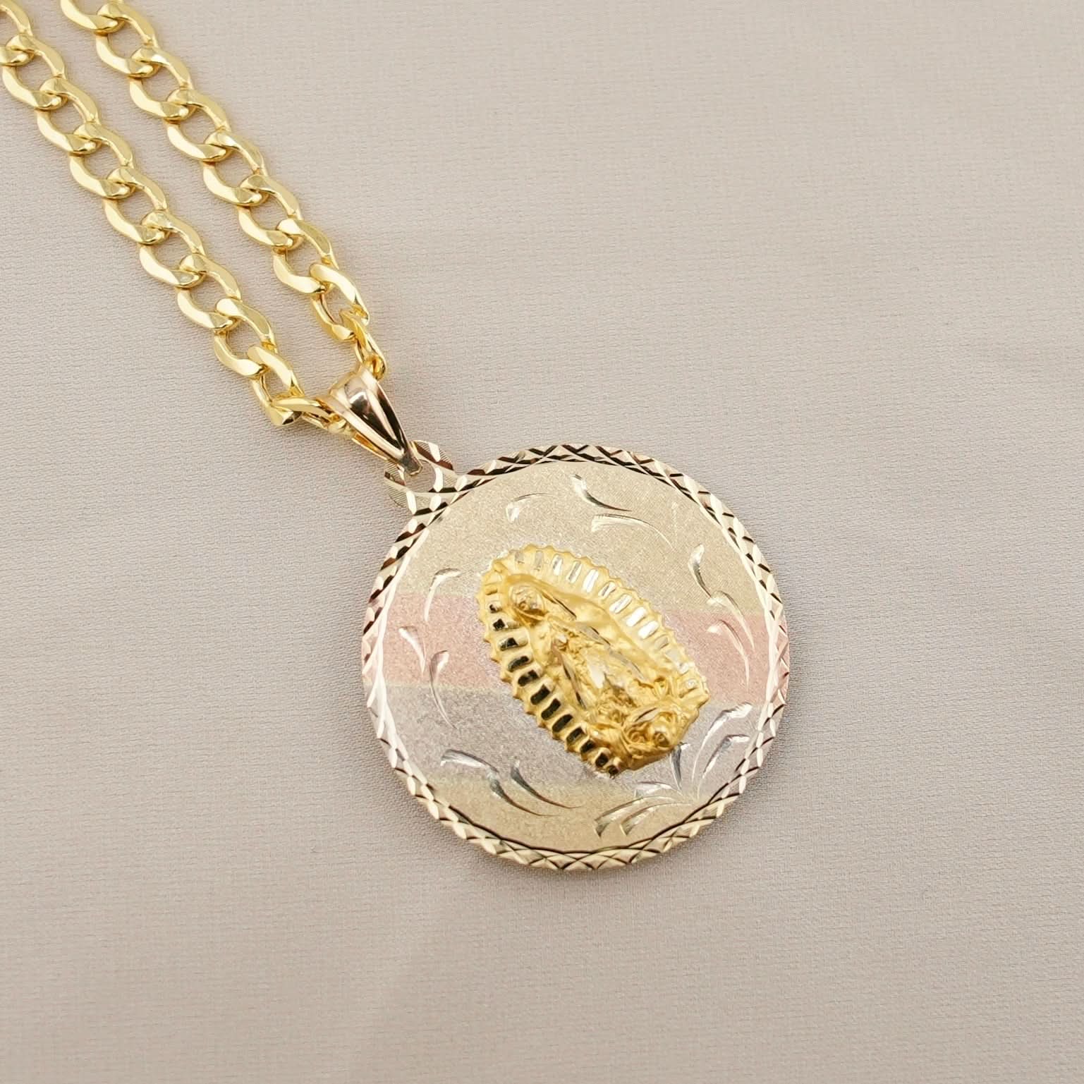 14k Gold Large Double-Sided Virgencita Chain Set