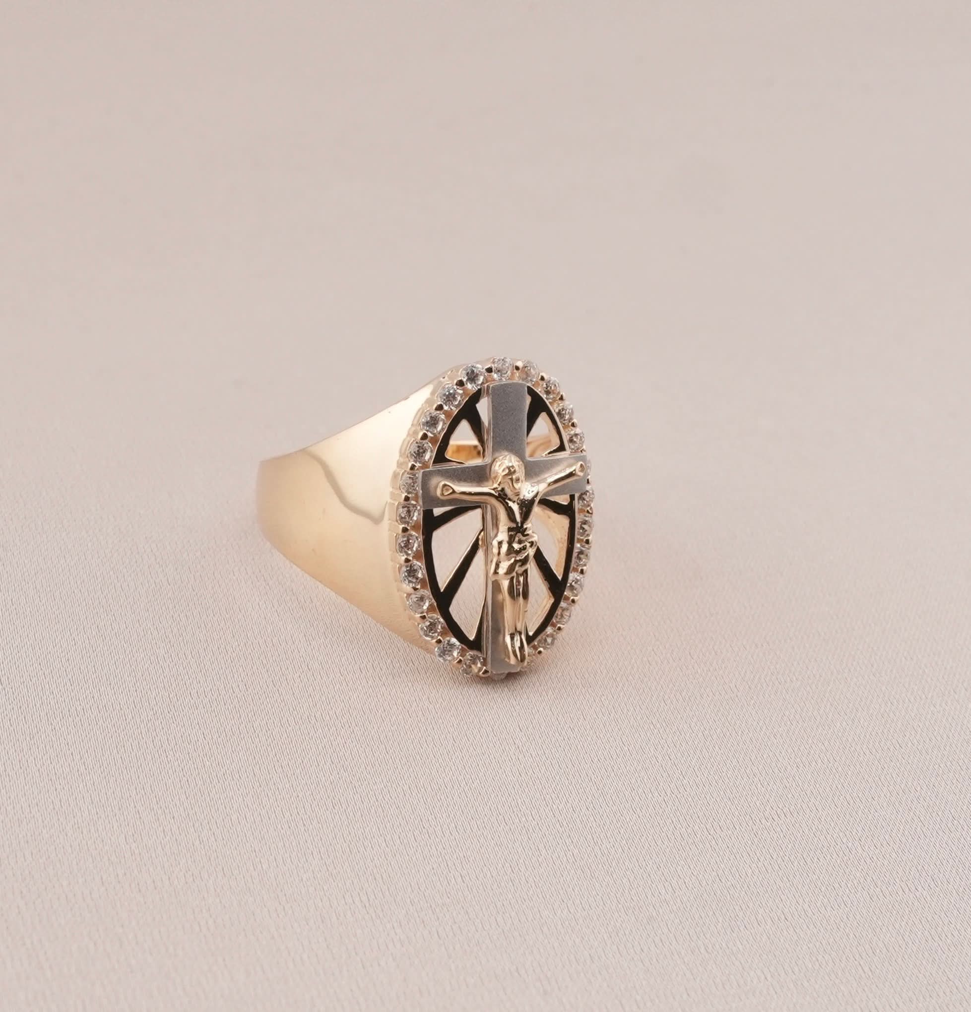 14K Gold Cross Men's Ring