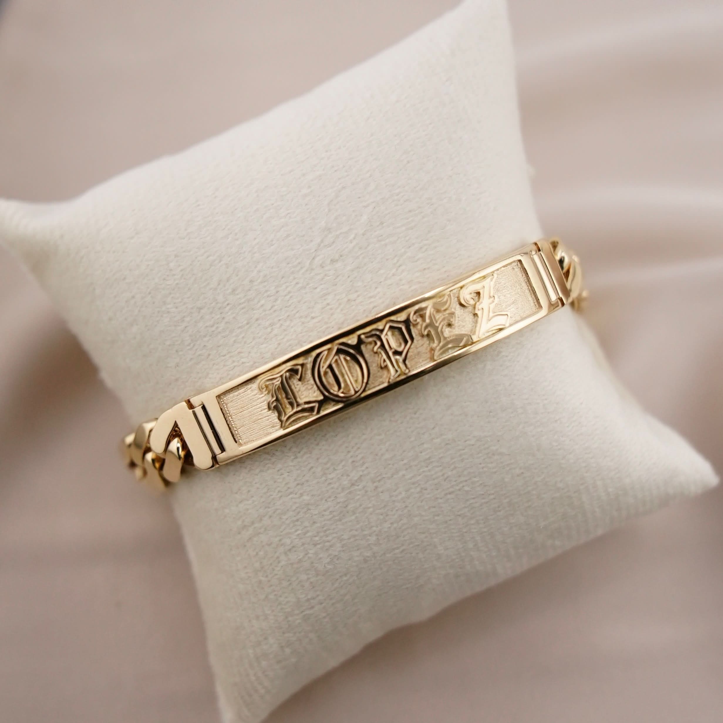 14k Gold Custom Hollow Figaro ID Bracelet
