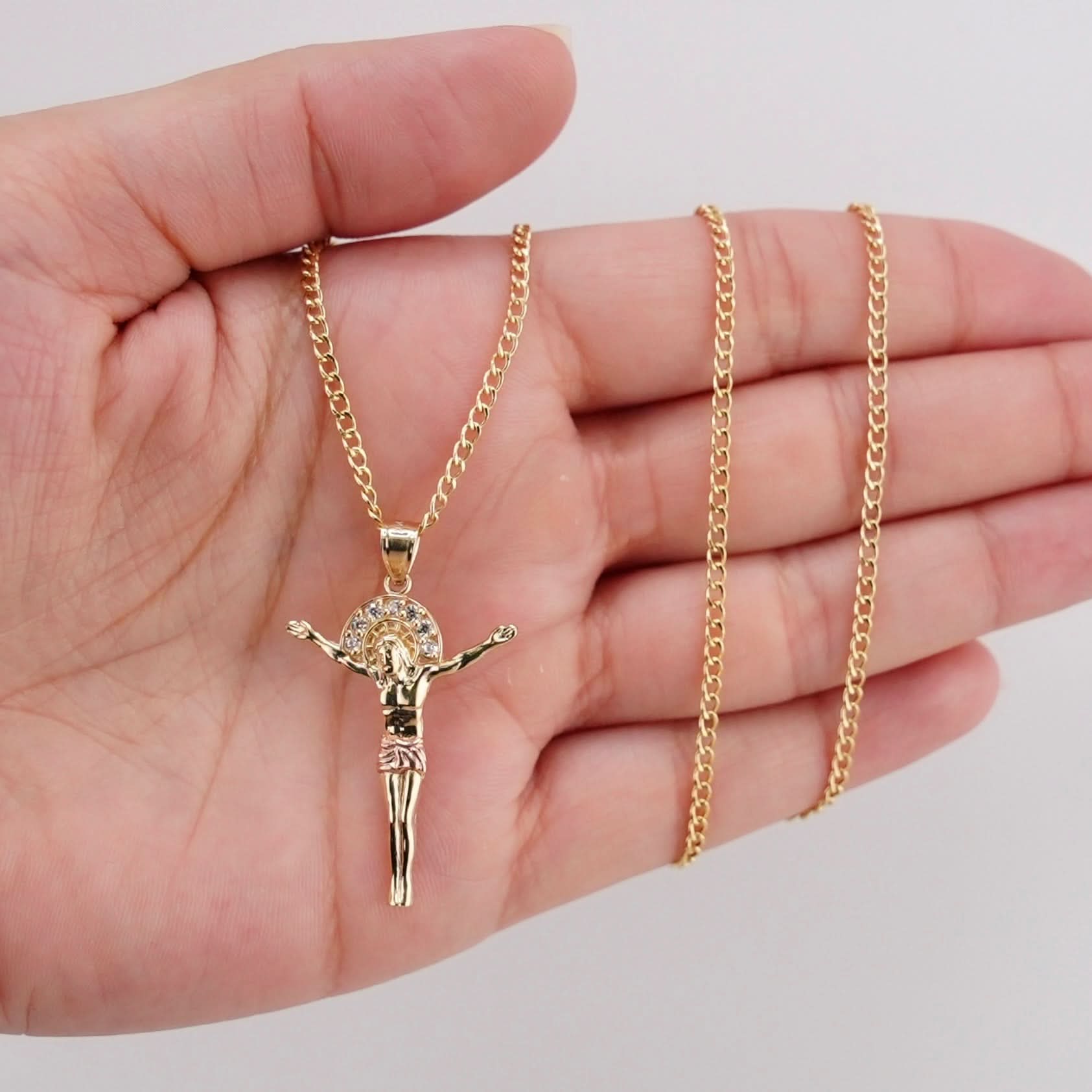 14k Gold Small Jesus Chain Set