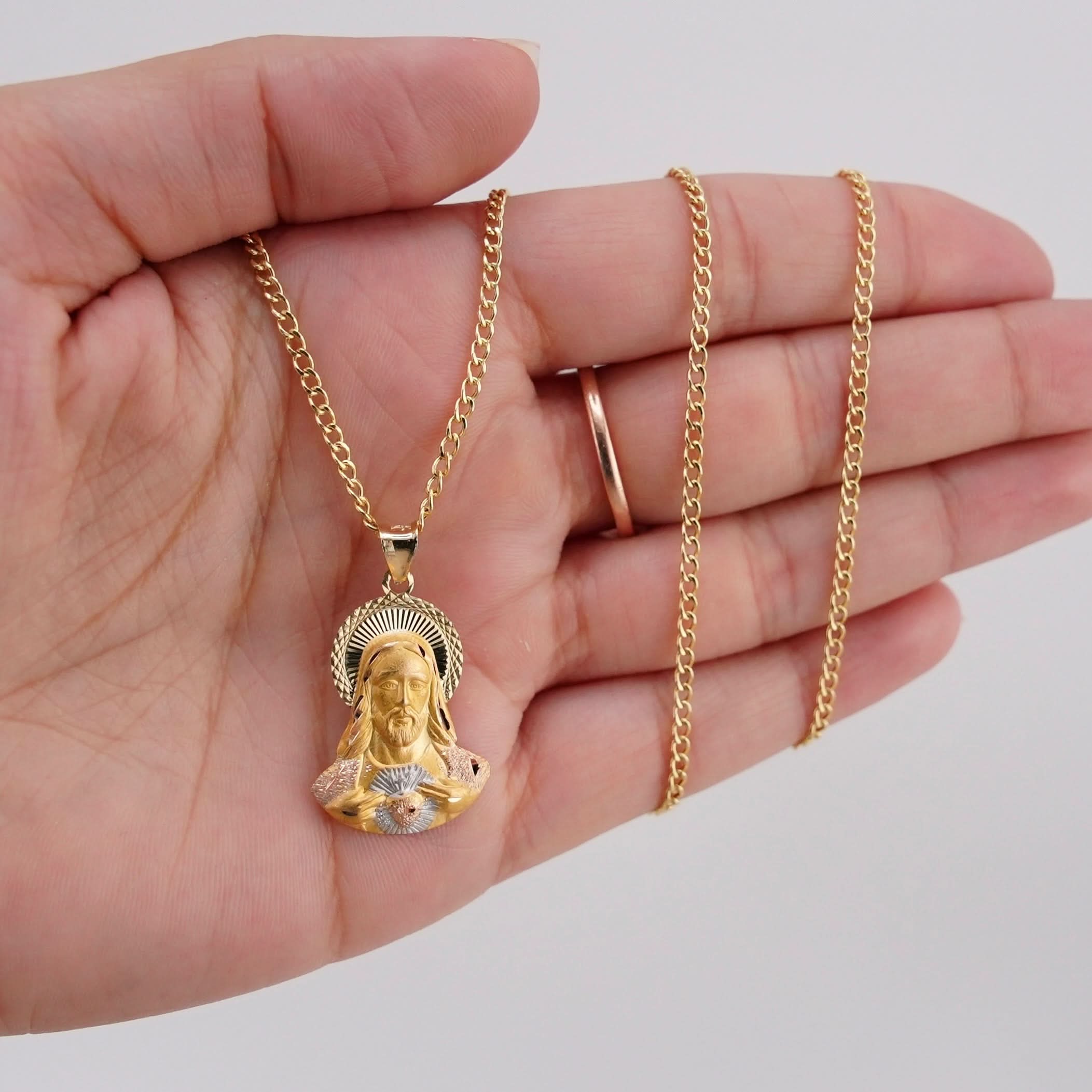 14k Gold Small Jesus Chain Set