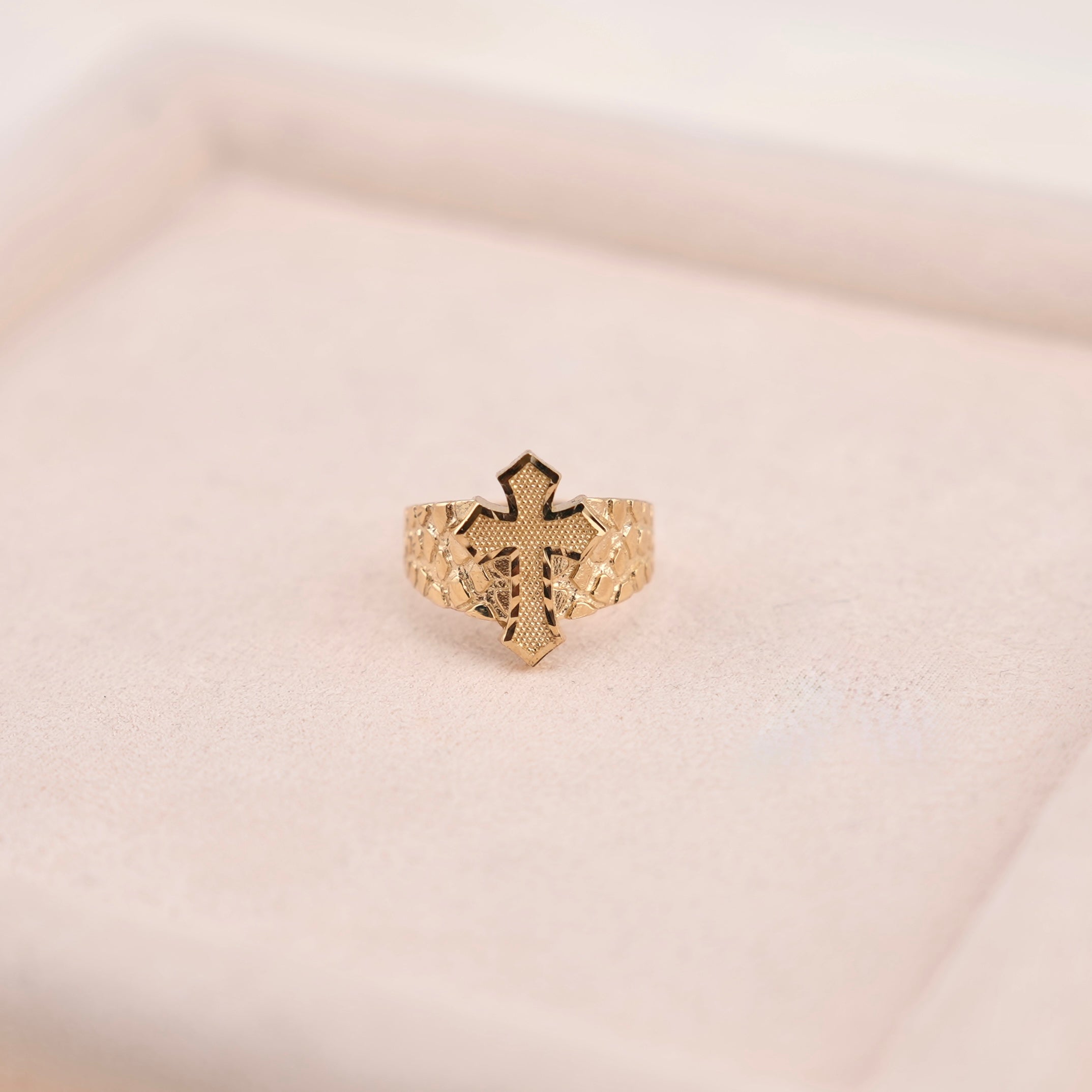 14k Gold Medium Cross Nugget Ring