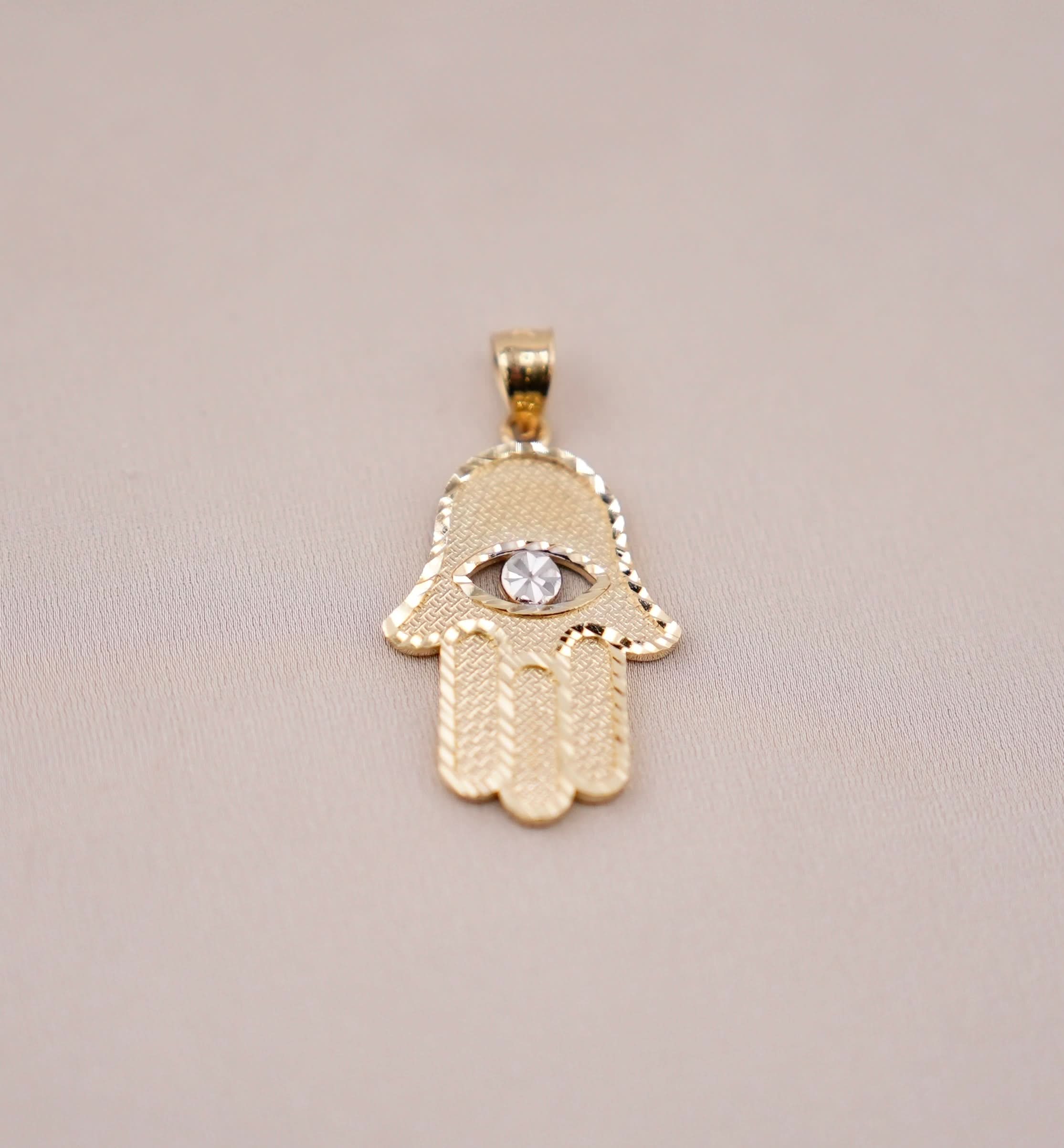 14k Gold Large Hamsa Pendant