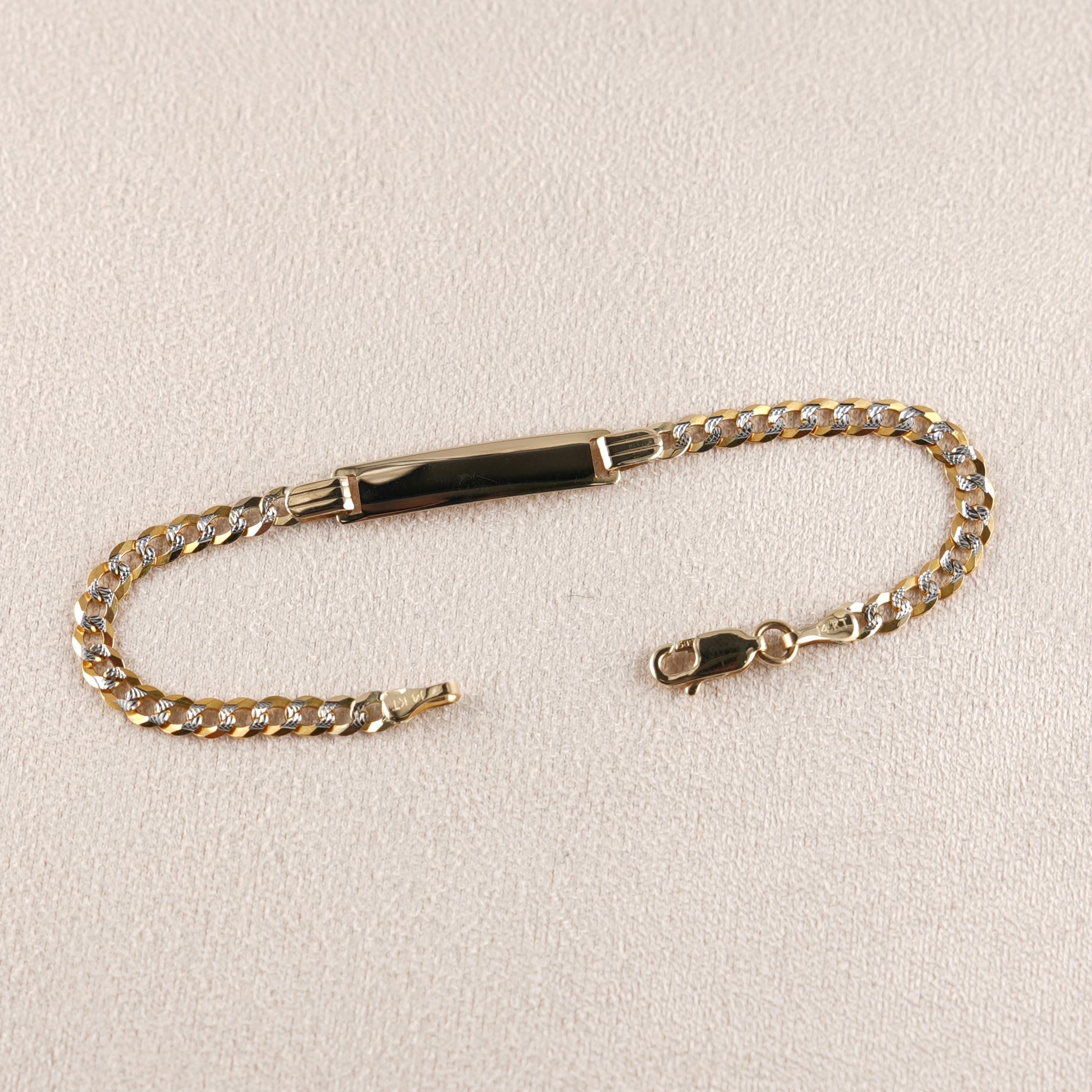 14k Gold Baby Solid Curb White Pave  ID Bracelet 3.5mm