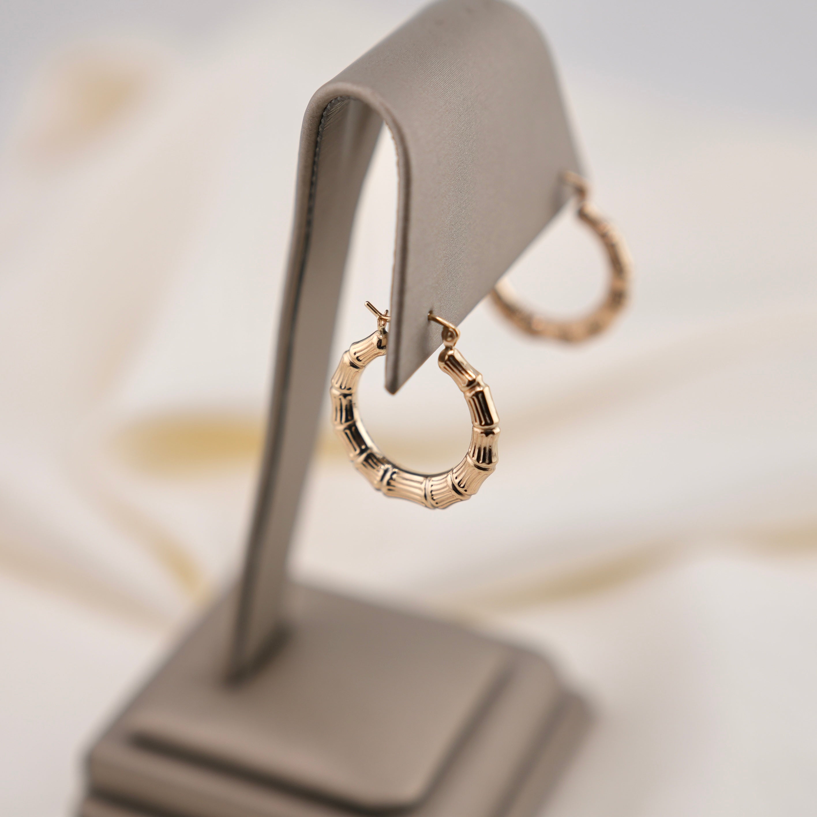 14k Gold Hollow Bamboo Hoop Earrings