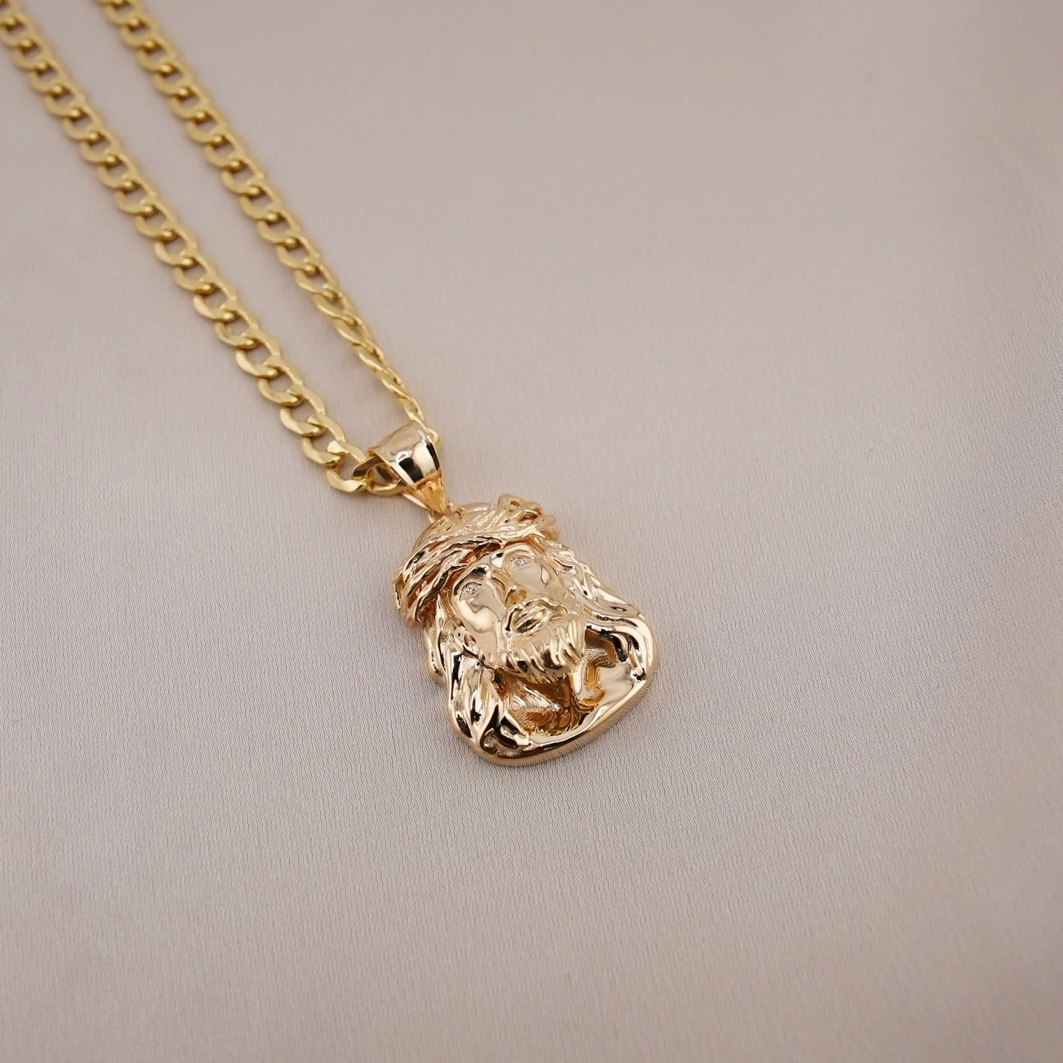 14k Gold Jesus Chain Set