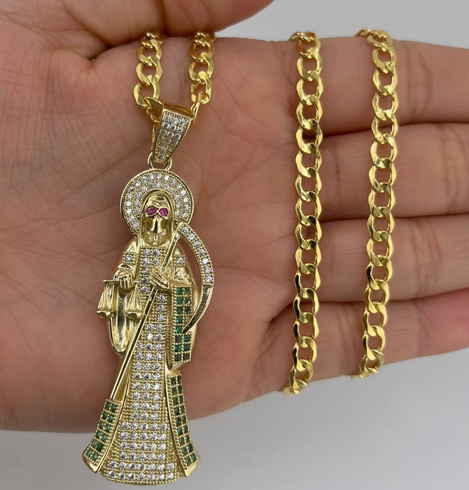 14k Gold Large Santa Muerte Chain Set