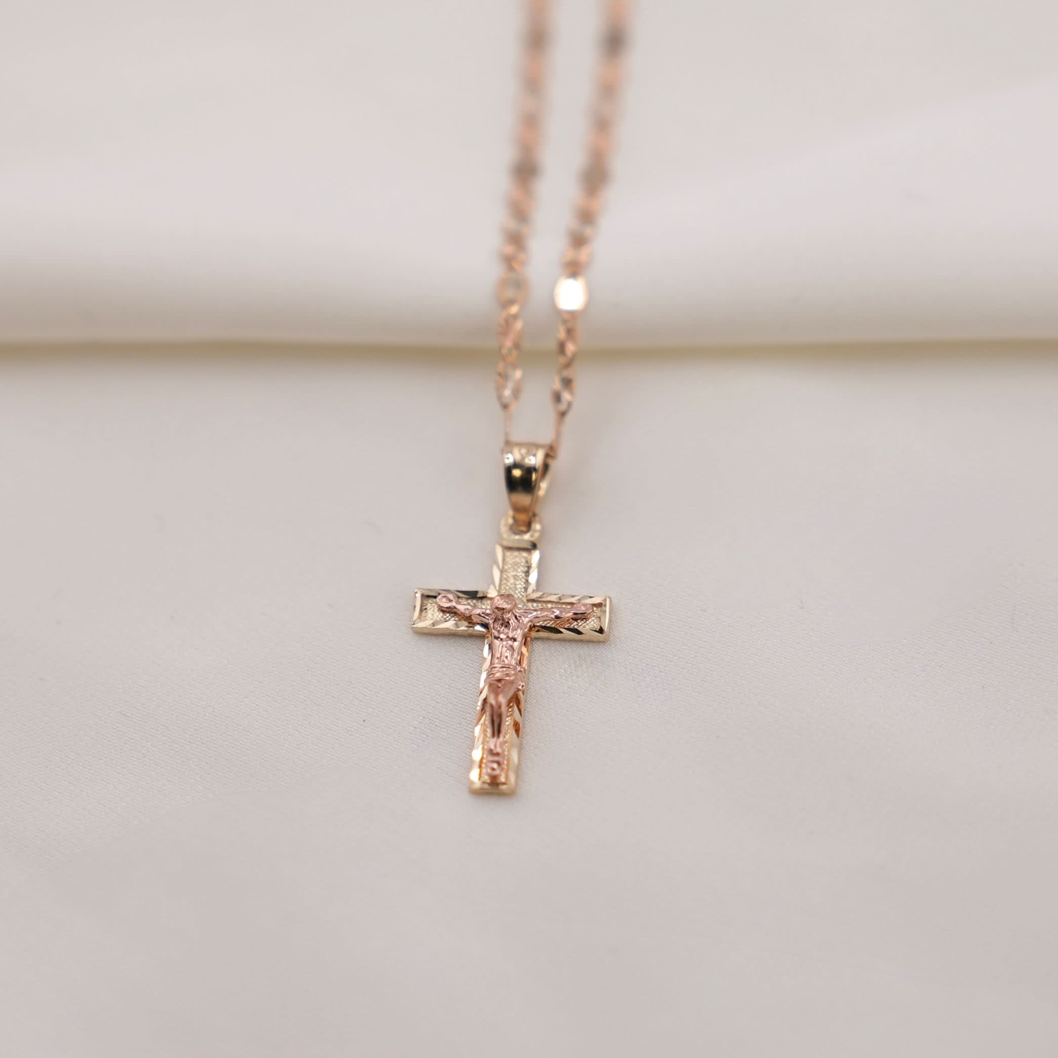 14k Gold Small Cross Chain Set