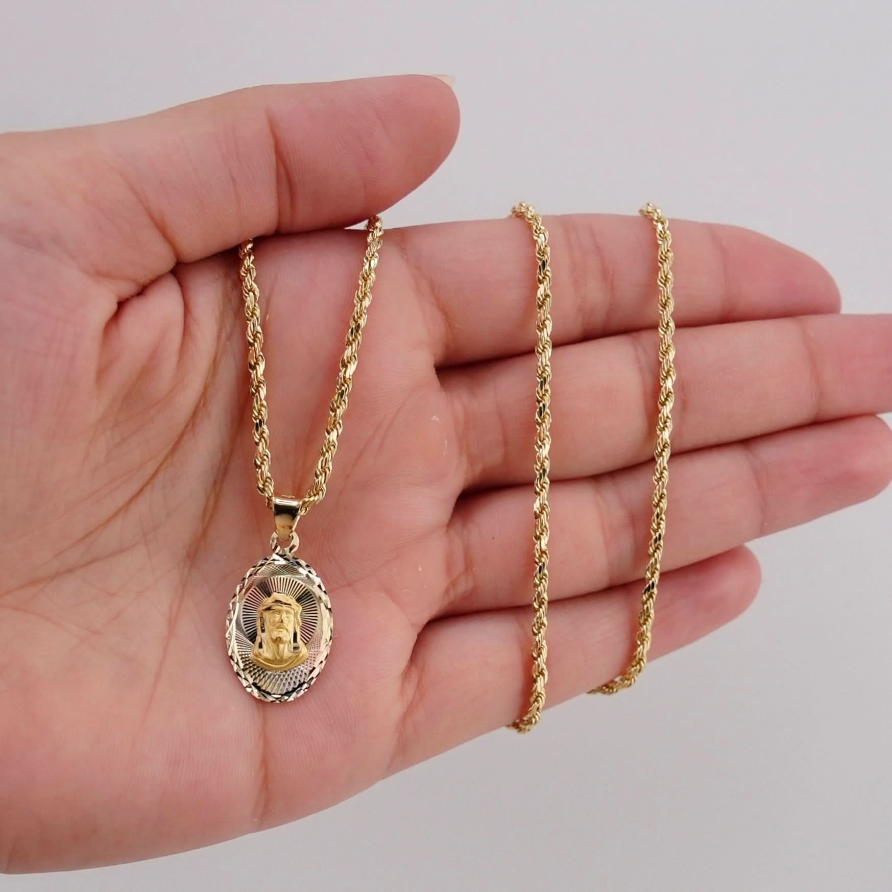 14k Gold Jesus Chain Set