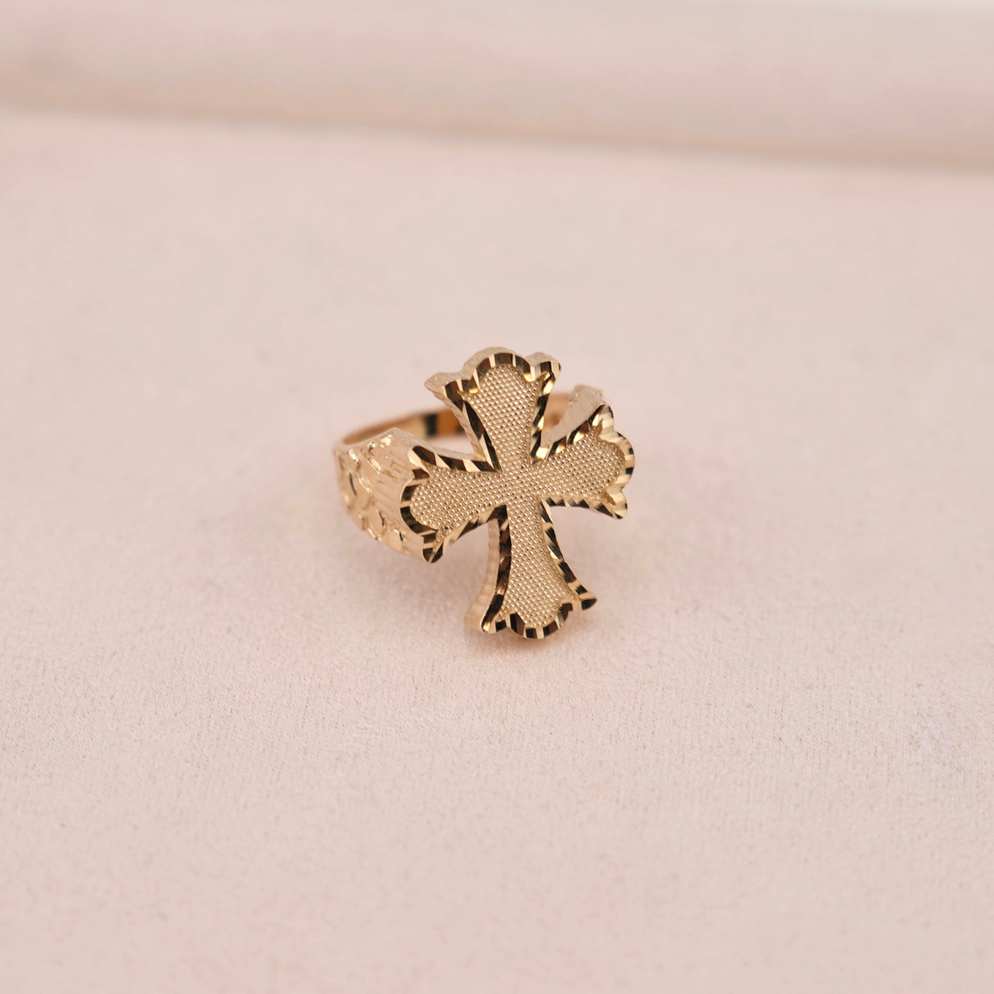 14k Gold Large Cross Nugget Ring