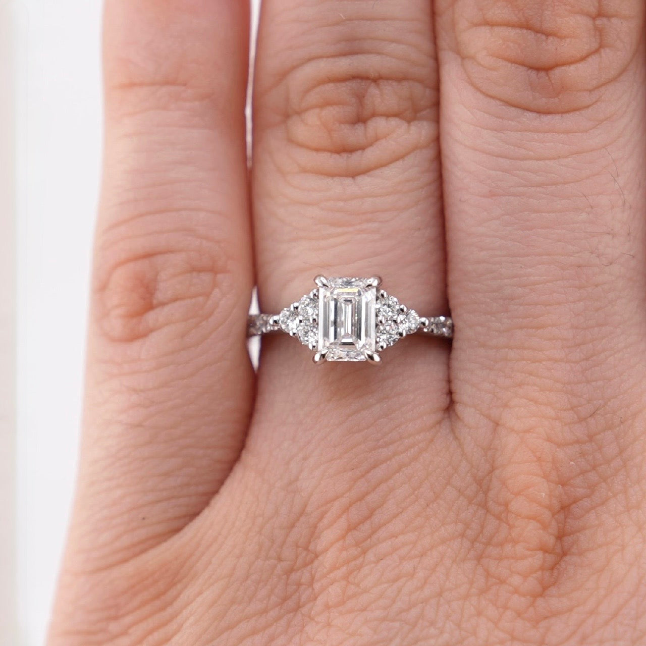 14k White Gold Emerald Lab Diamond Ring 1.07ct